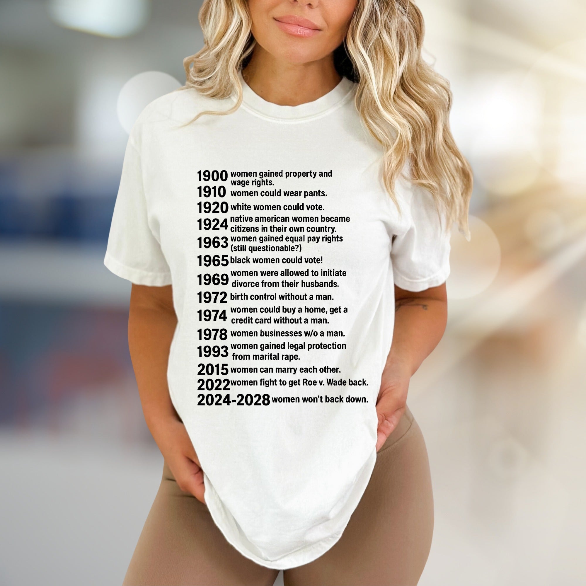 "Women Won't Back Down" Feminist Timeline Graphic Tee, a Statement Pick for Activists