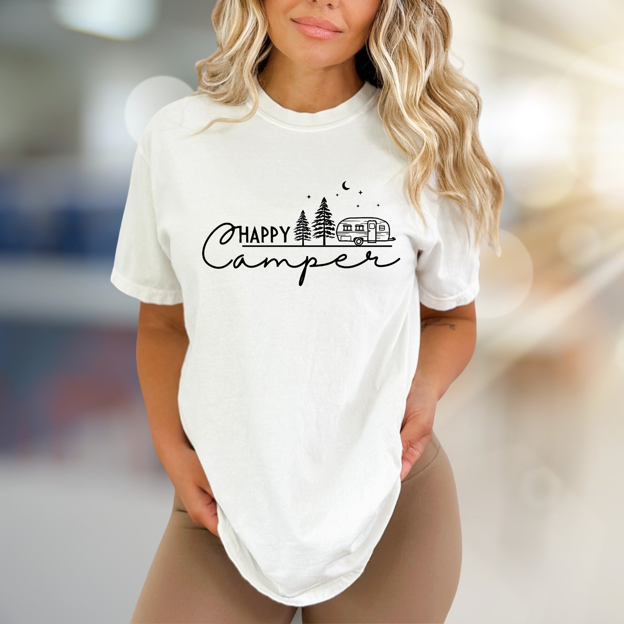 "Happy Camper" Outdoor Adventure Graphic Tee, a Retreat Style Pick for Nature Lovers