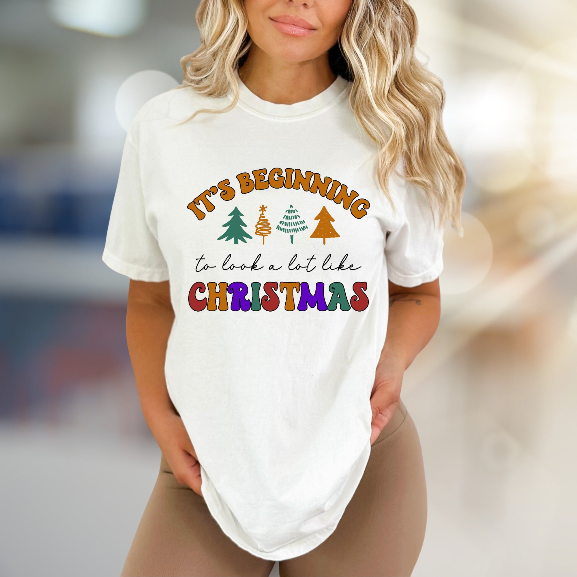 "It's Beginning to look a lot like Christmas" Retro Boho Graphic Tee, a Festive Holiday Pick for Enthusiasts