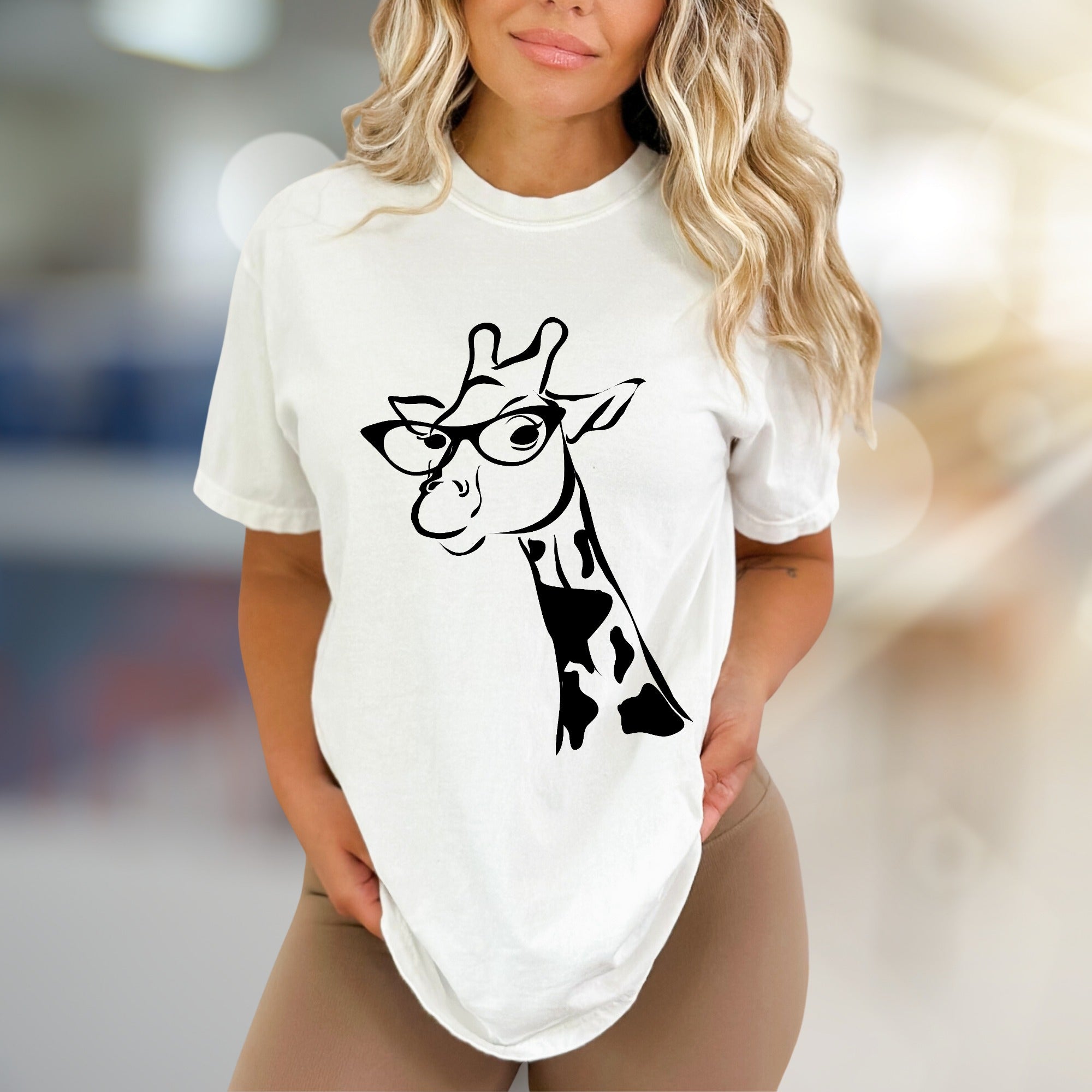 Giraffe in Glasses T-Shirt, Whimsical Animal Tee for Animal Lovers