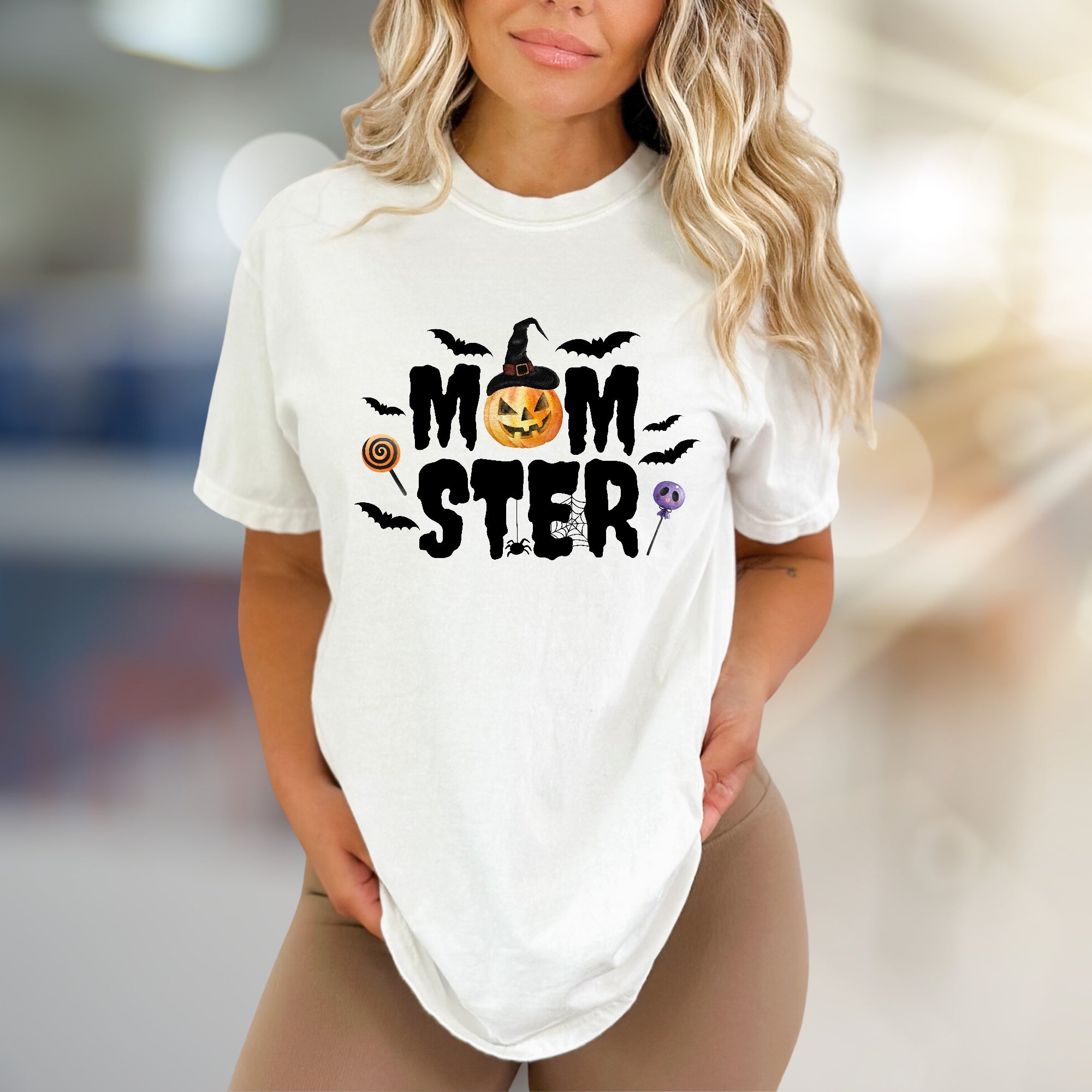 "MOM STER" Halloween Graphic Tee, a Spooky-Cute Pick for Festive Moms