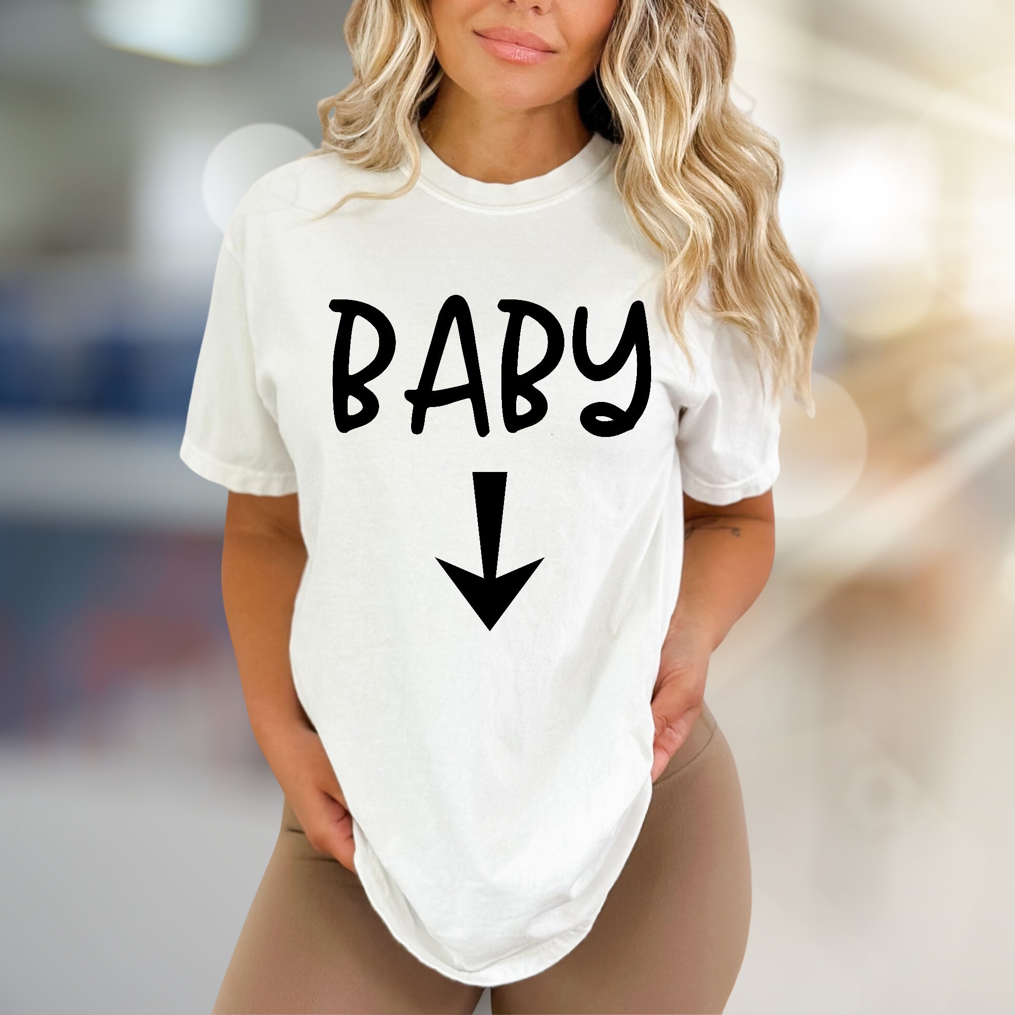 "BABY" Arrow Down Pregnancy Reveal Graphic Tee, a Future Parent Pick for Expecting Moms
