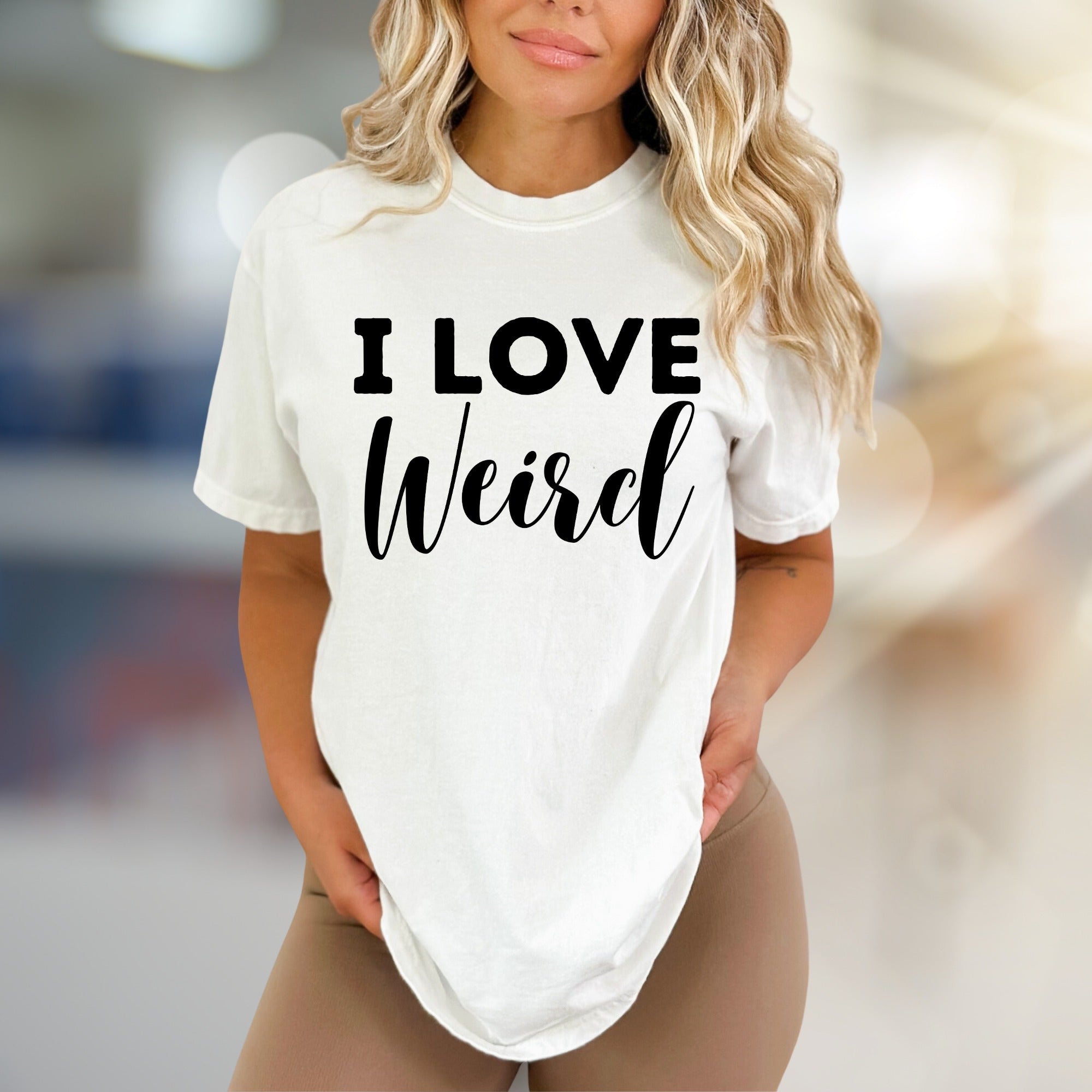 "I Love Weird" Quirky Expression Graphic Tee, a Bold Statement for Individualists