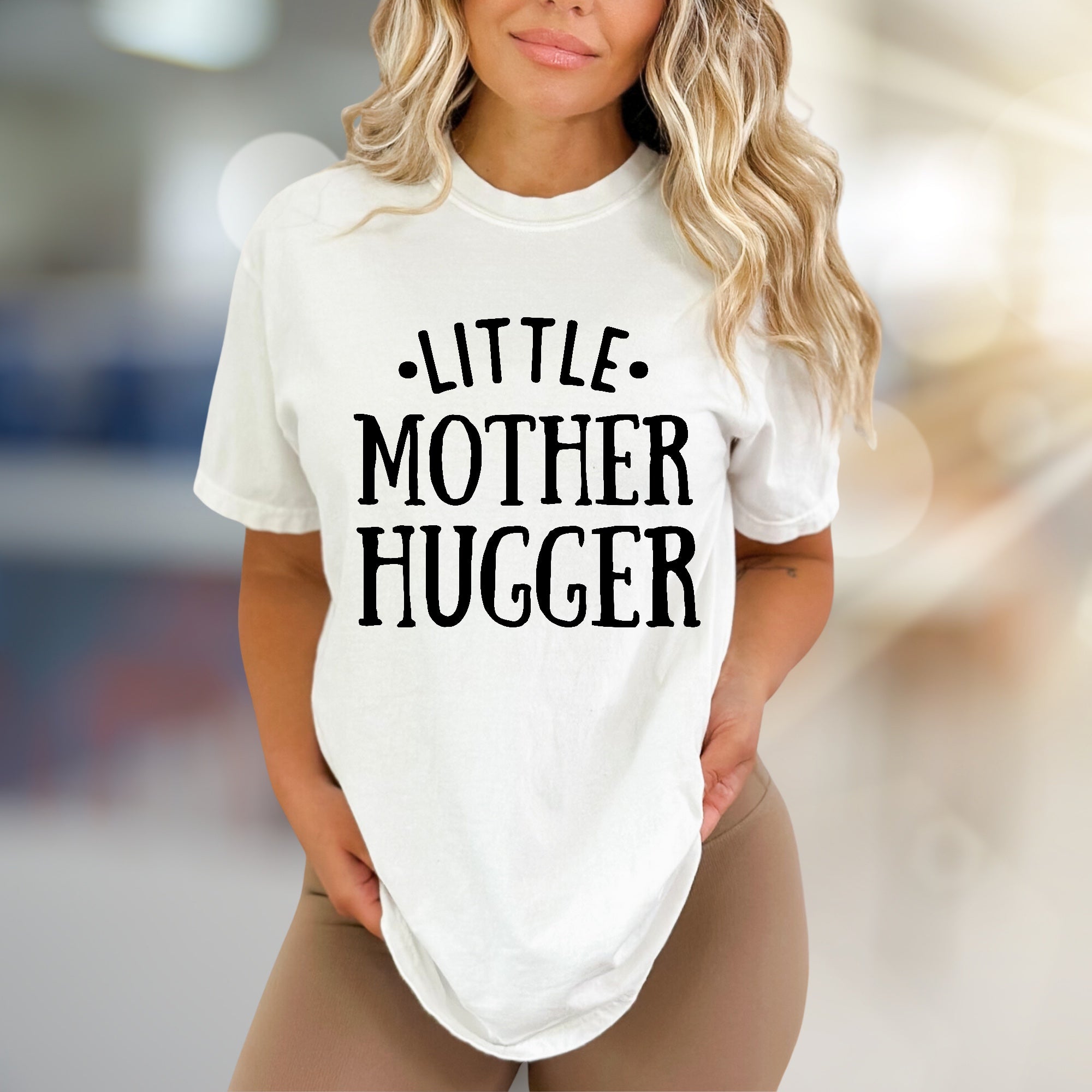 "Little Mother Hugger" Funny Mom Life Graphic Tee, a Sweet Gift for Her