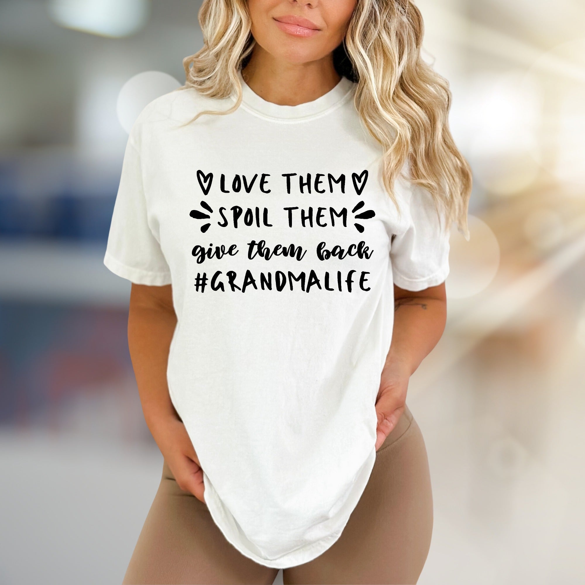 "Love Them, Spoil Them, Give Them Back" Grandma Life Graphic Tee, a Witty Family Pick for Grandmothers