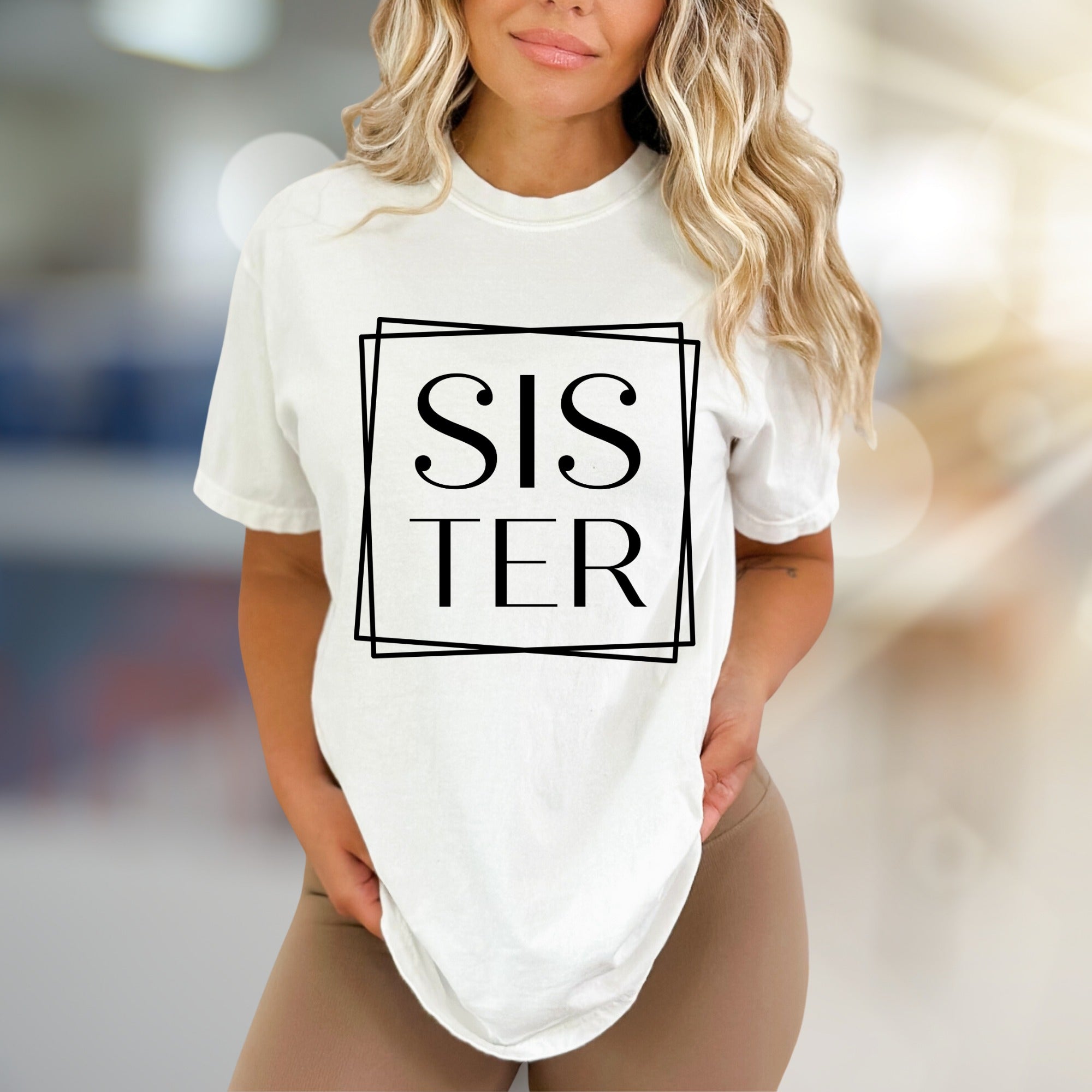 "SISTER" Geometric Graphic Tee, a Modern Family Pick for Loved Ones