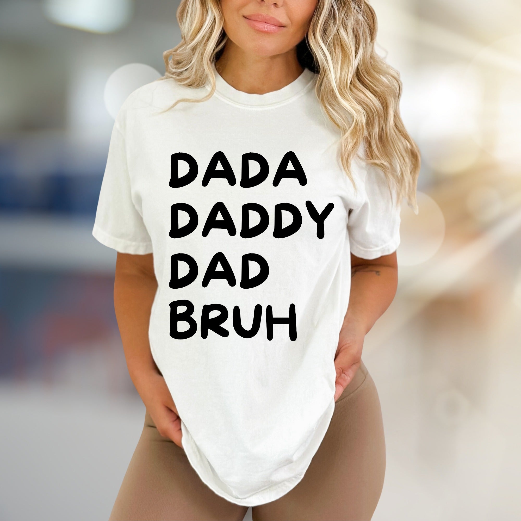 "DADA DADDY DAD BRUH" Humorous Dad Life Graphic Tee, a Modern Parenting Pick for Casual Outings