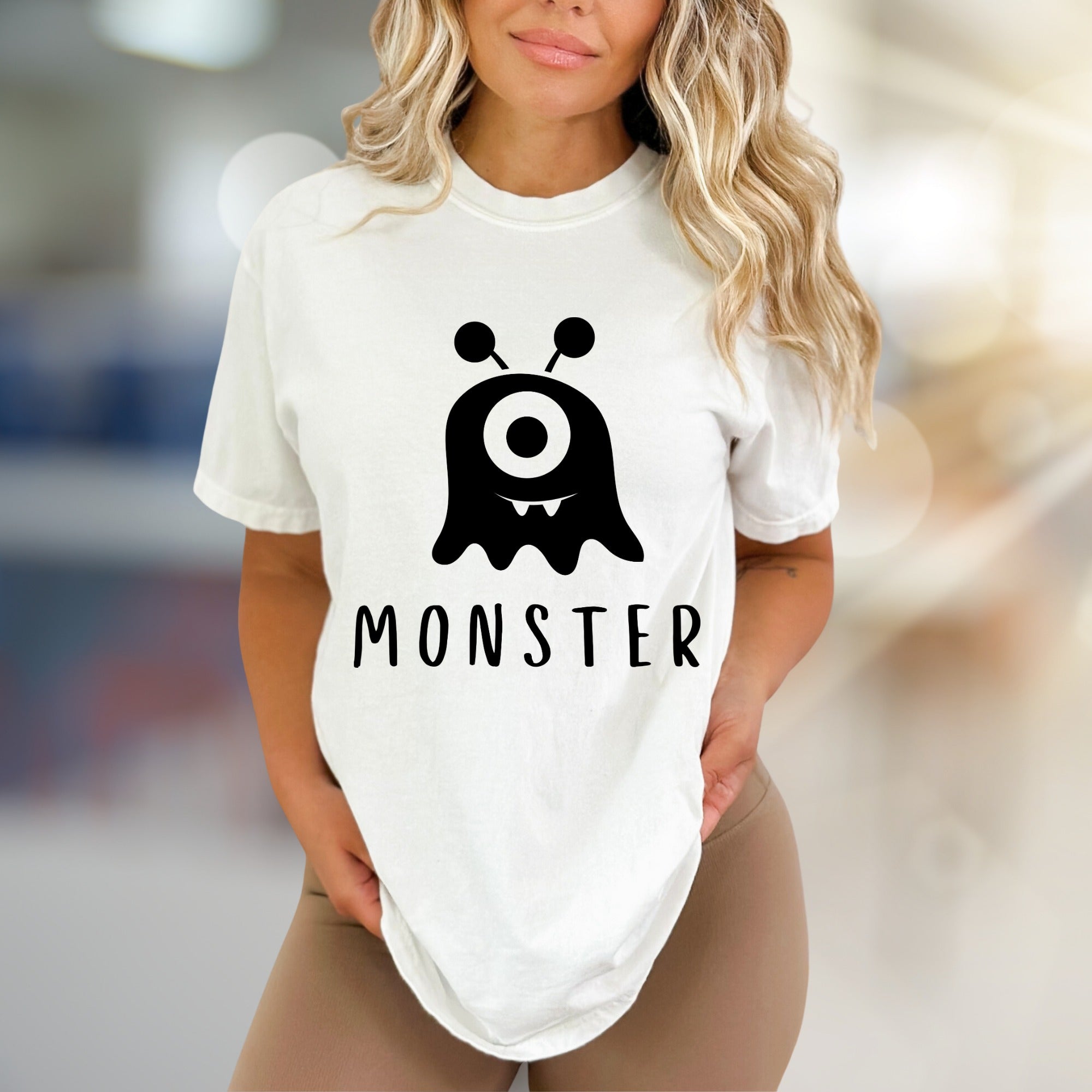 "MONSTER" Cute Spooky Graphic Tee, a Whimsical Pick for Halloween Enthusiasts