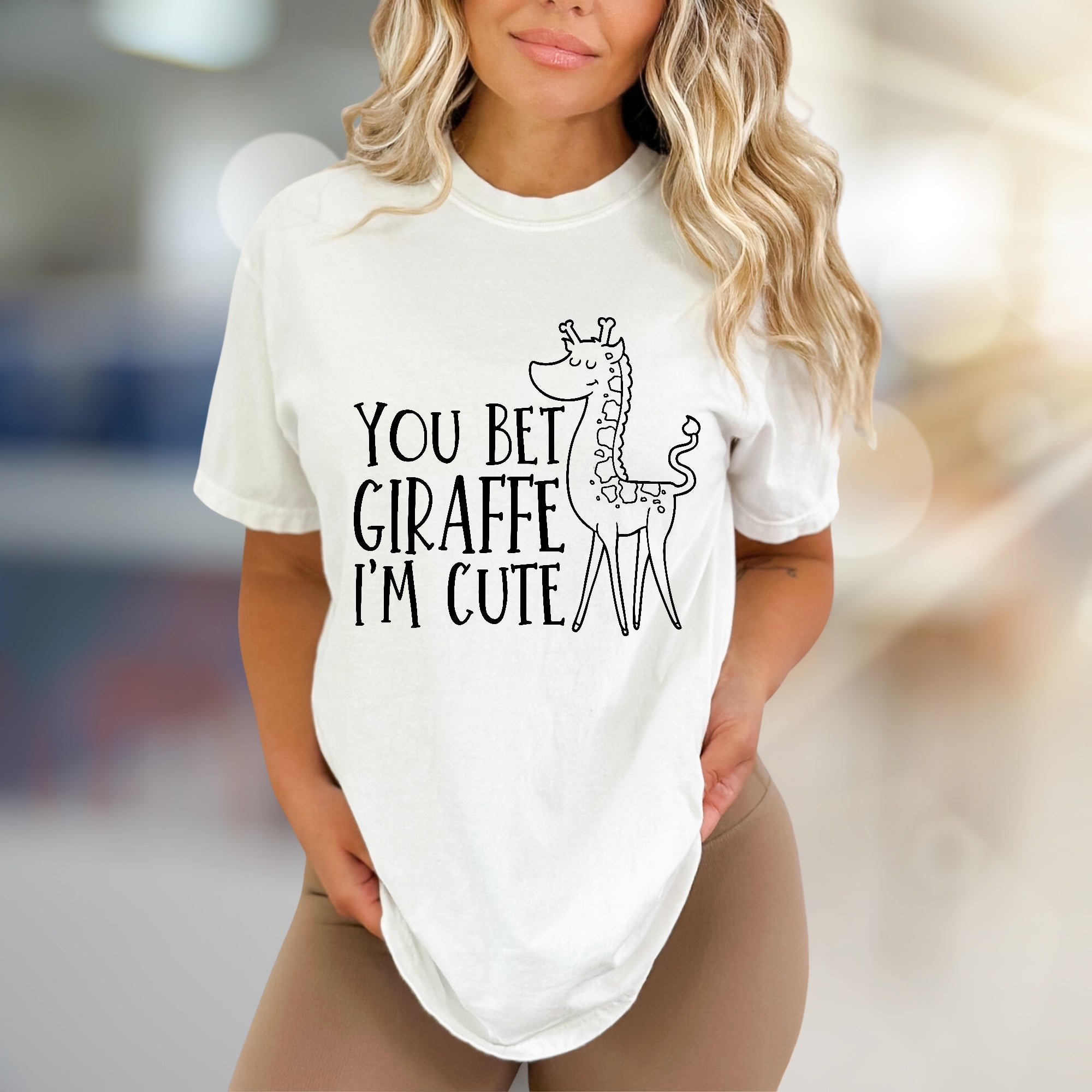 "YOU BET GIRAFFE I'M CUTE" Whimsical Graphic Tee, Funny Animal Pick for Her