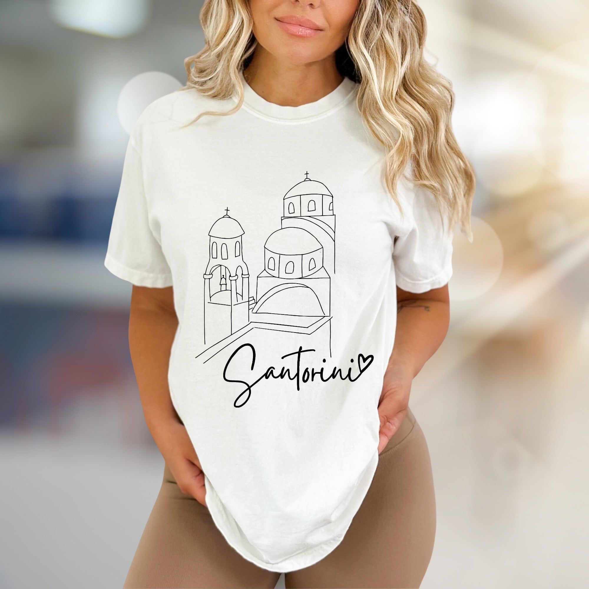 Santorini Sketch Greek Islands Graphic Tee, a Travel Souvenir for Her & Him
