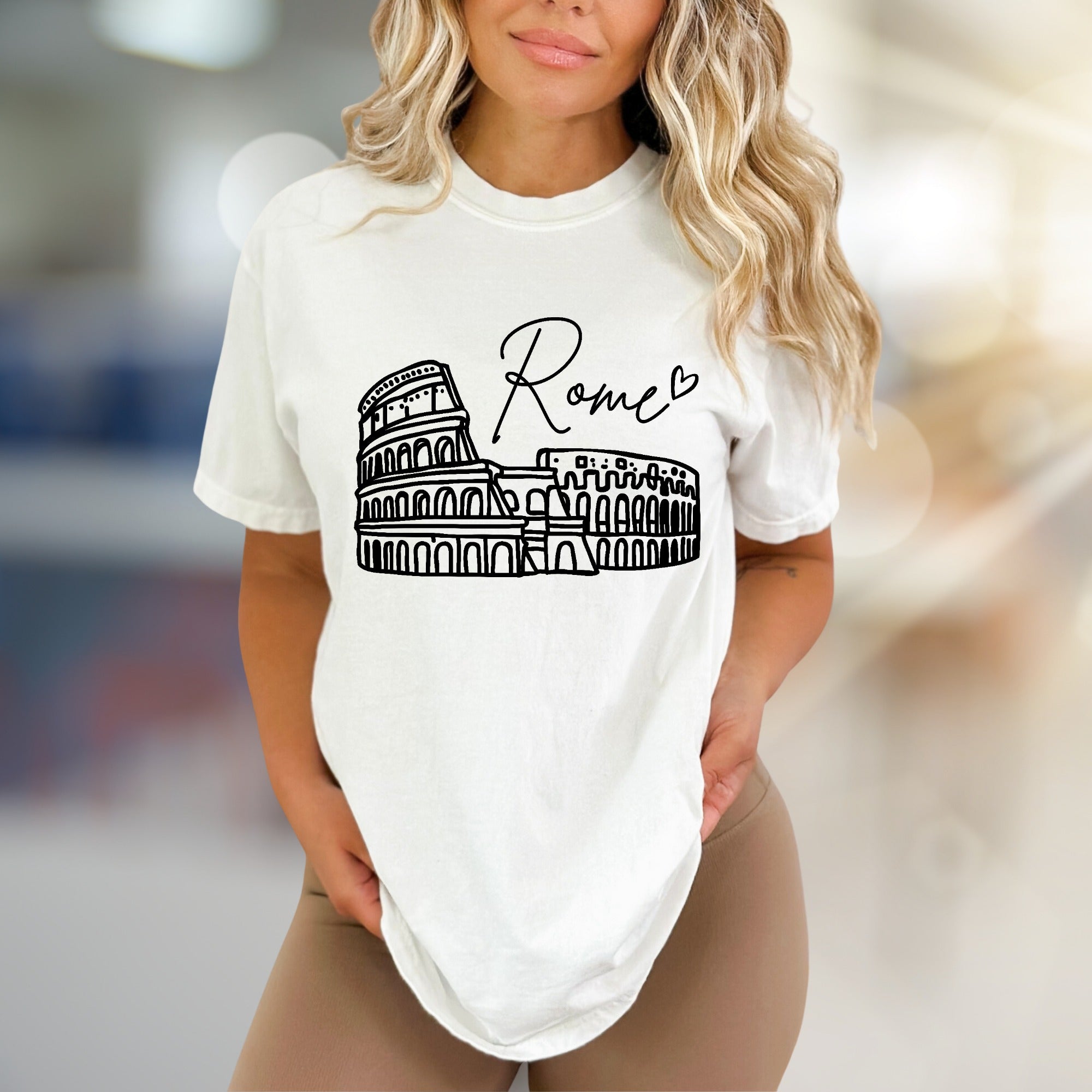 "Rome" Colosseum Outline Graphic Tee, a Travel Souvenir for Culture Lovers