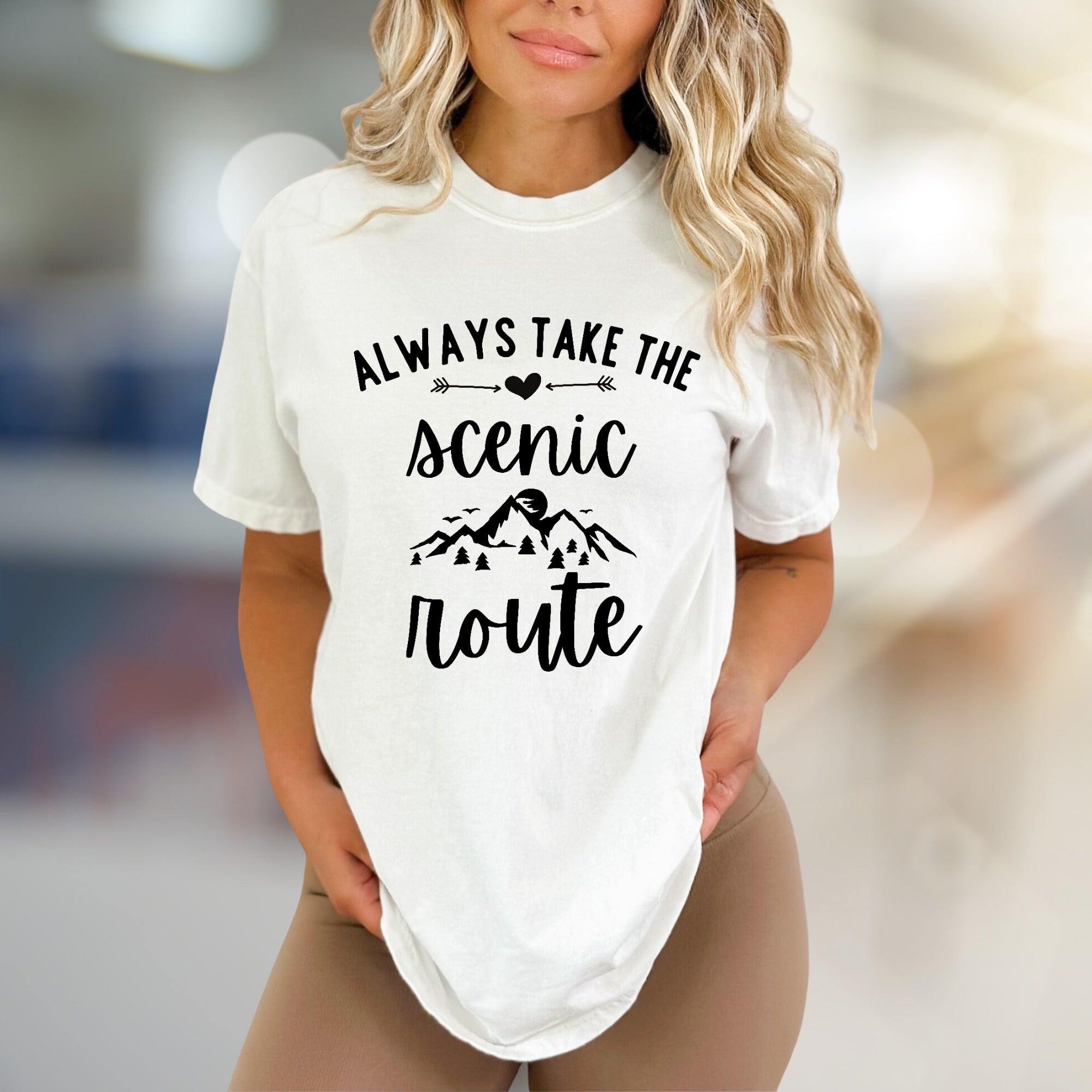 "Always Take the Scenic Route" Mountain Graphic Tee, a Nature Lover's Pick for Adventurers