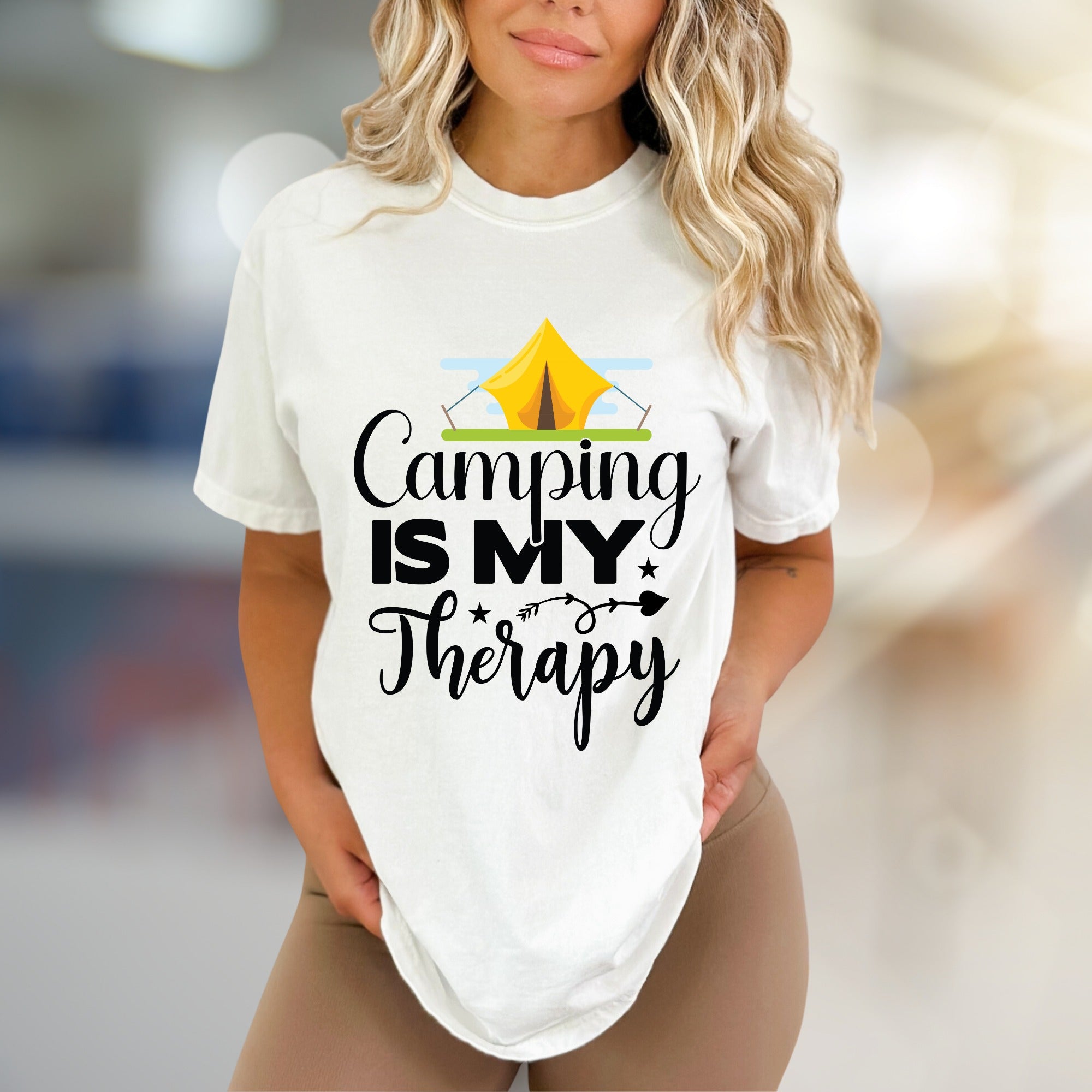 "Camping Is My Therapy" Outdoor Adventure Graphic Tee, a Nature-Lover's Pick for Casual Wear