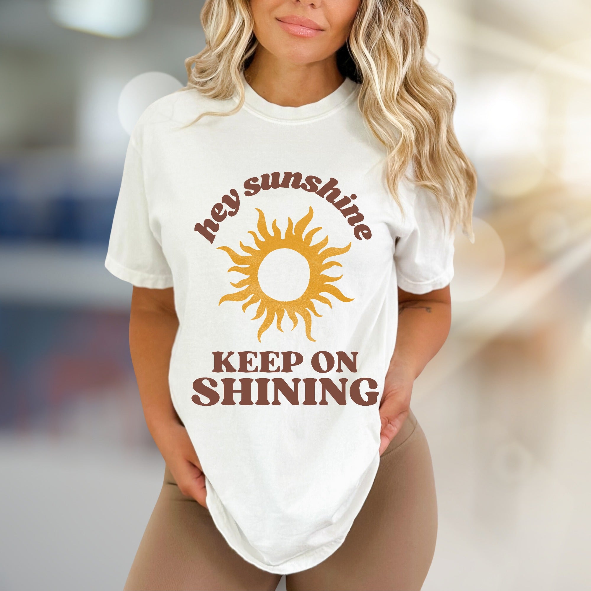 "Hey Sunshine Keep on Shining" Sunny Graphic Tee, a Positive Vibe Essential