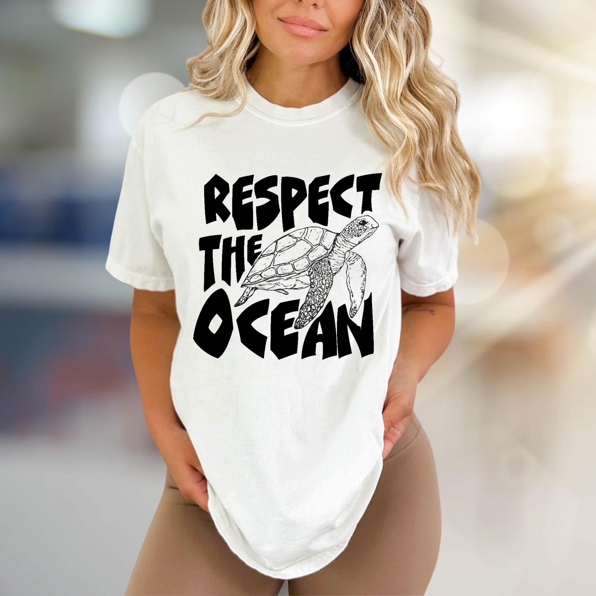 "Respect The Ocean" Sea Turtle Graphic Tee, an Eco-Conscious Pick for Ocean Advocates