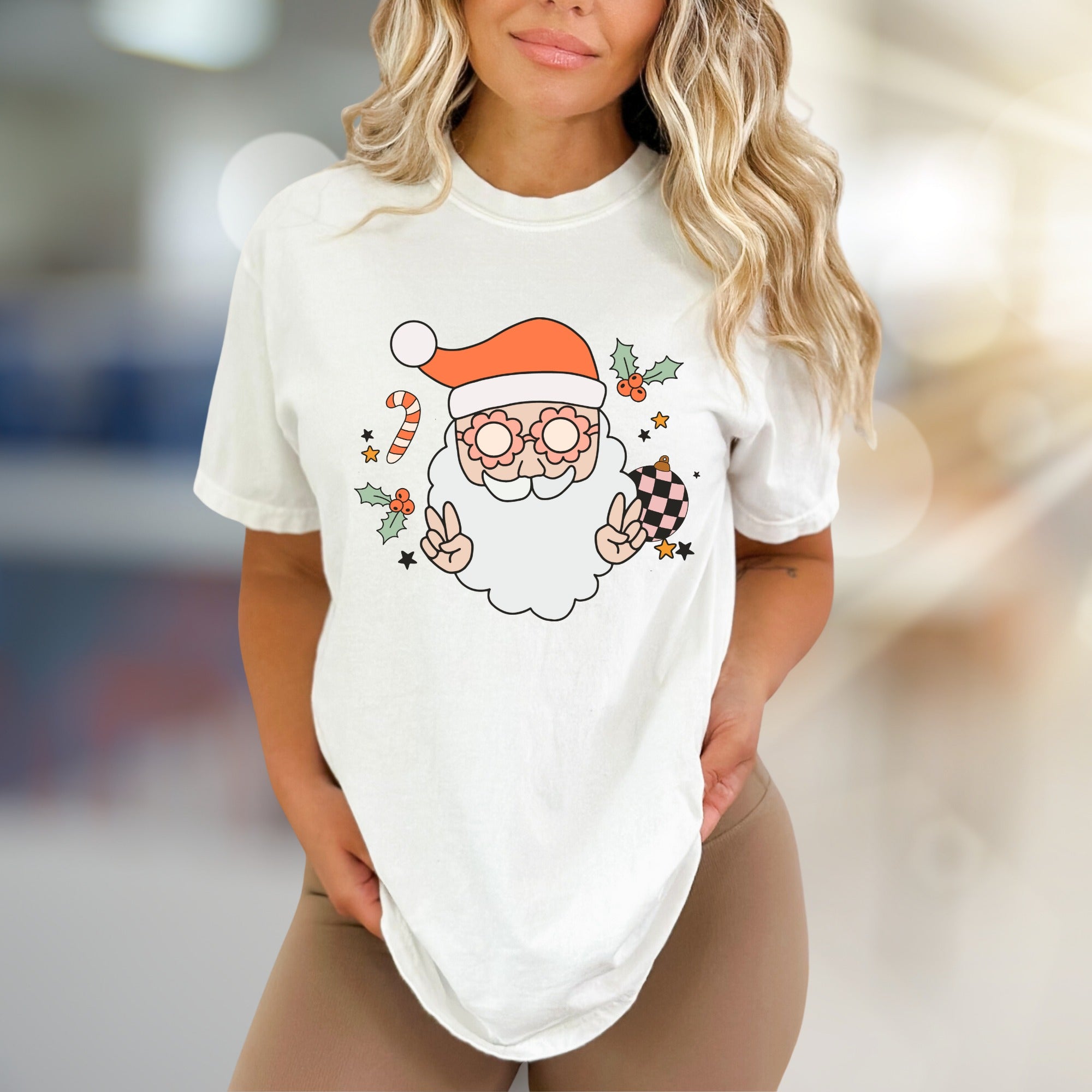 Funky Santa Peace Sign Holly Jolly Christmas Graphic Tee, a Retro Holiday Pick for Everyone