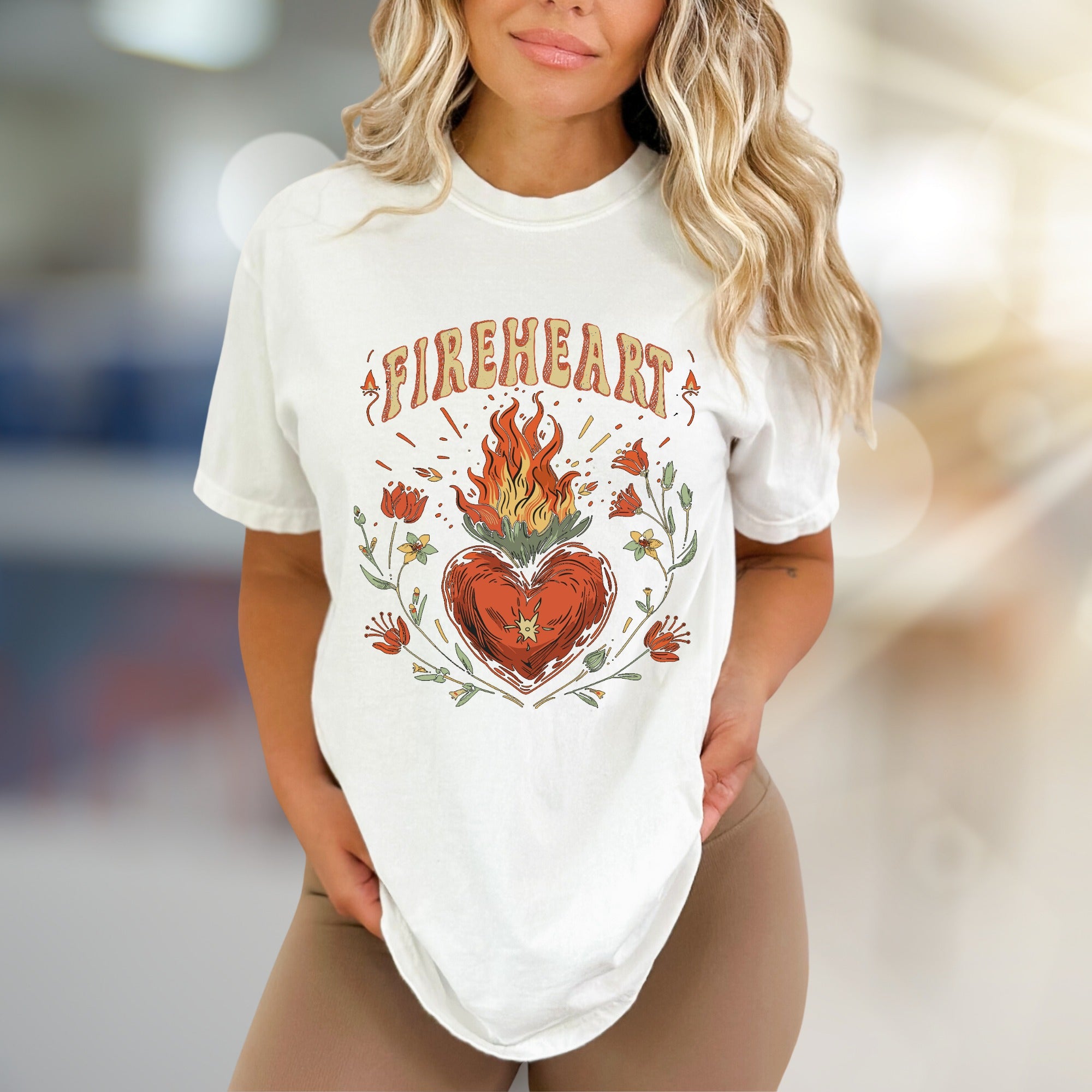 "FIREHEART" Mystical Bloom Graphic Tee, a Boho Chic Pick for Free Spirits