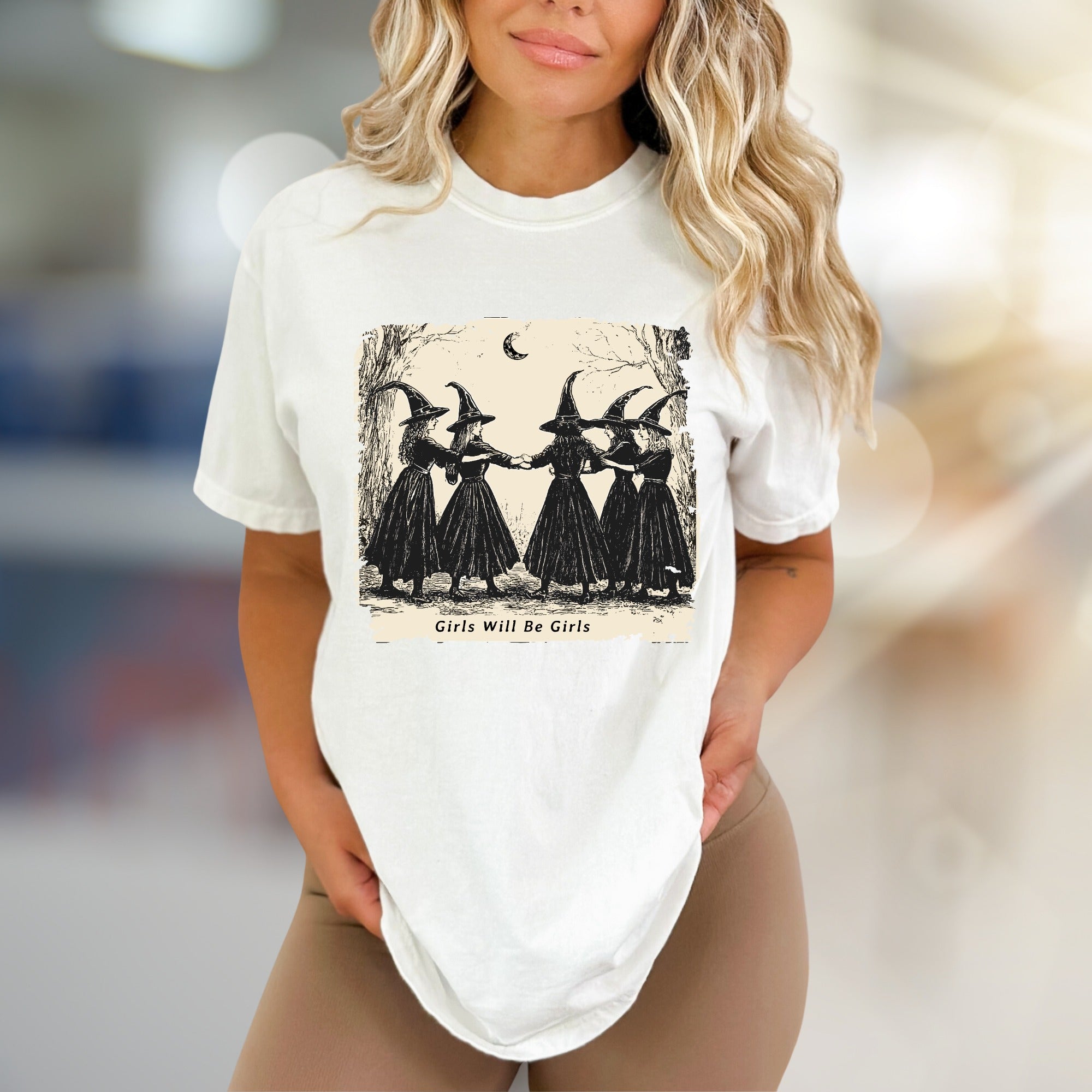 "Girls Will Be Girls" Witchy Sisterhood Graphic Tee, A Mystical Folk Art Pick for Free Spirits