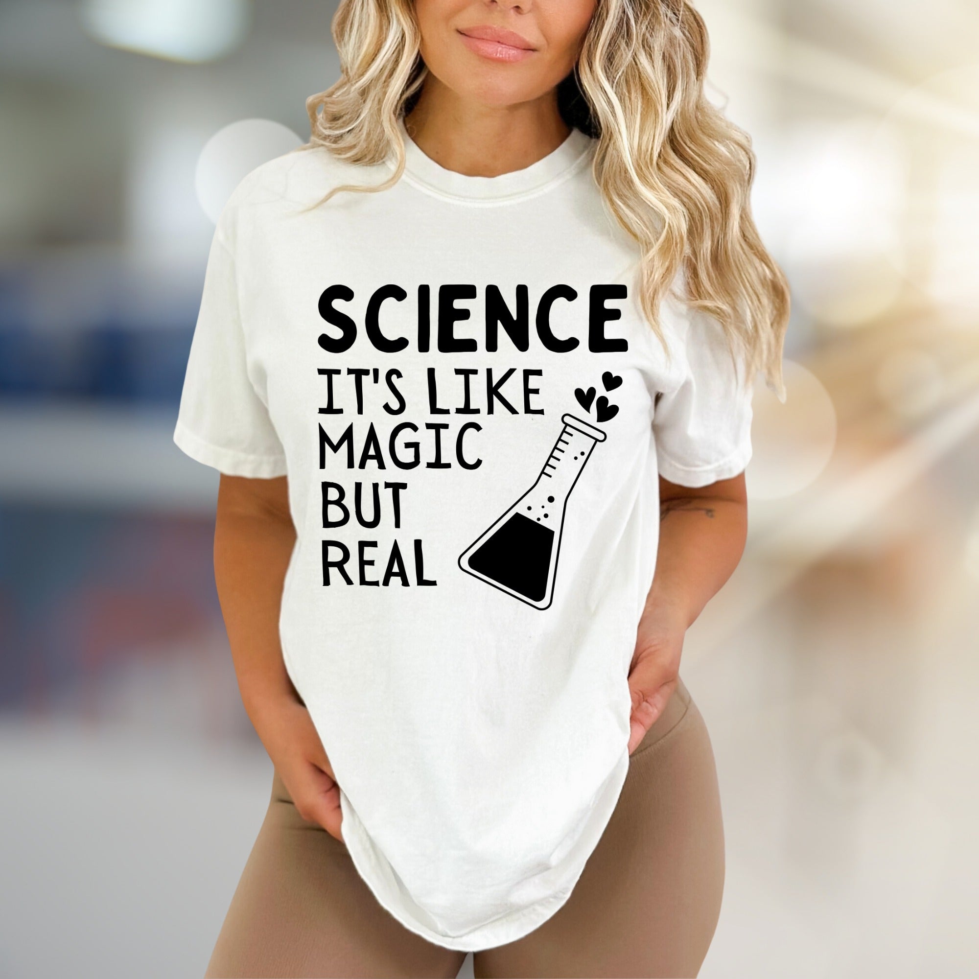 "Science It's Like Magic But Real" Lab Beaker Graphic Tee, a Quirky STEM Pick for Enthusiasts