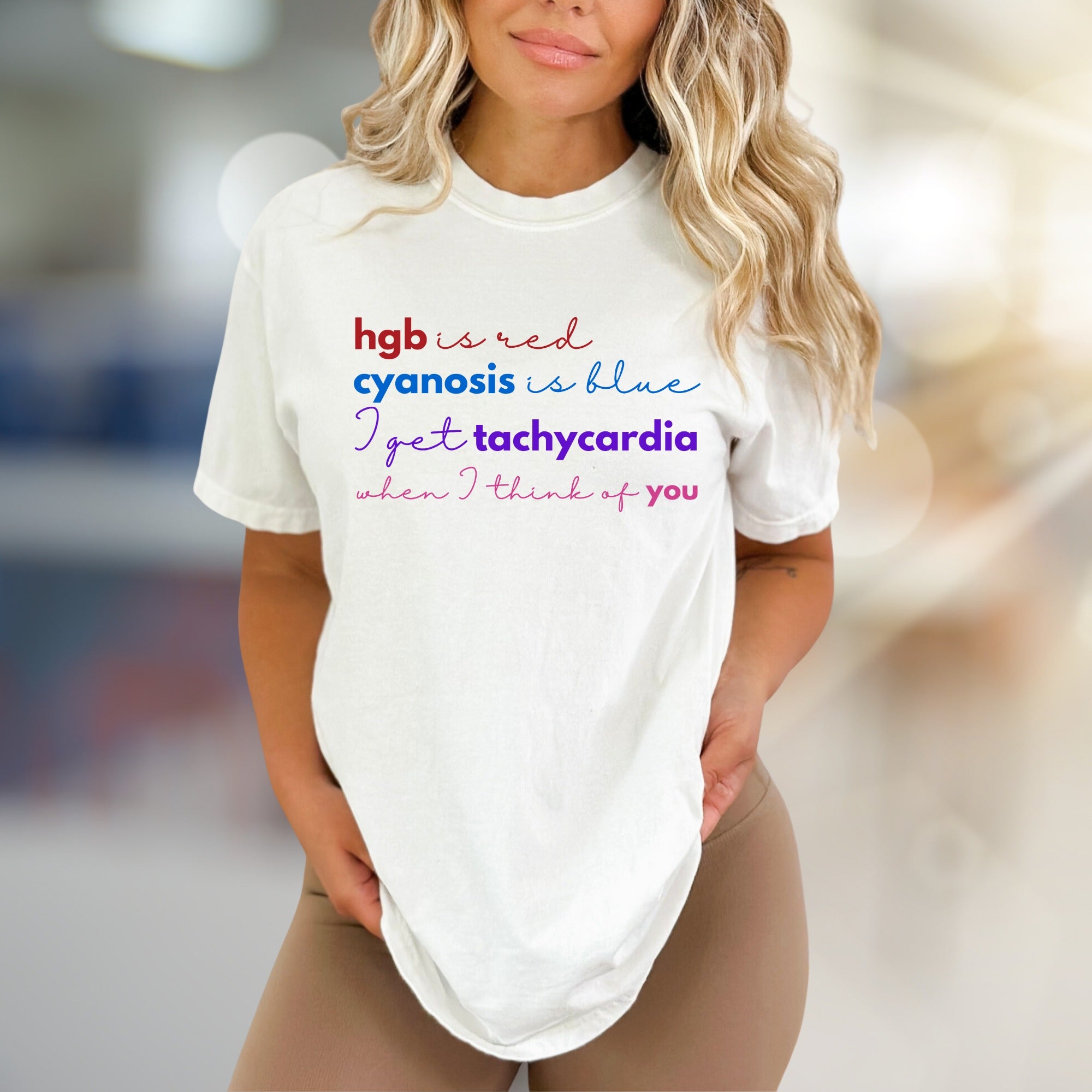 "hgb is red cyanosis is blue" Medical Love Graphic Tee, a Quirky Pick for Healthcare Pros