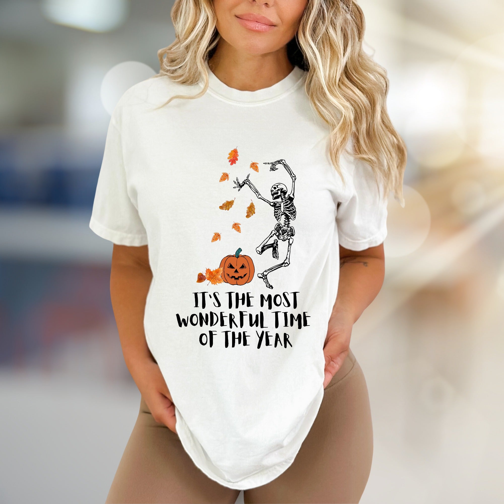 It's the Most Wonderful Time of the Year Halloween Skeleton Graphic Tee, a Spooky Season Pick for Fall Enthusiasts