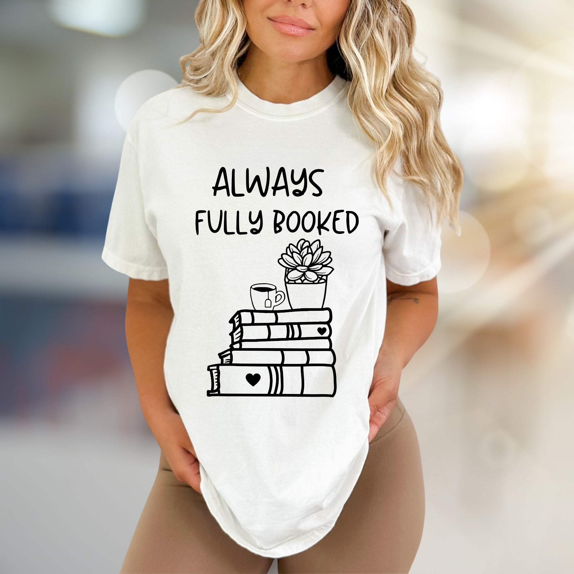 "Always Fully Booked" Bookworm Graphic Tee, a Cozy Literary Pick for Readers