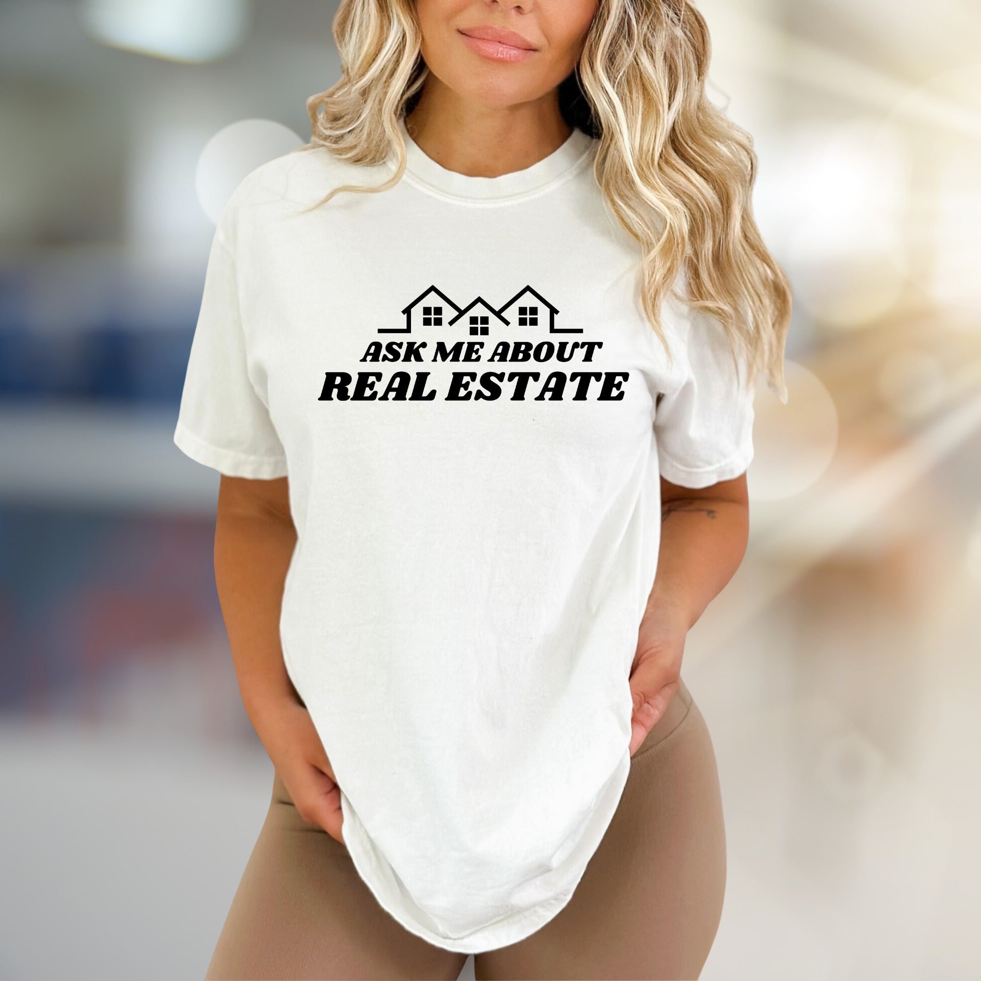 "Ask Me About Real Estate" Realtor Graphic Tee, a Professional Statement Tee for Agents
