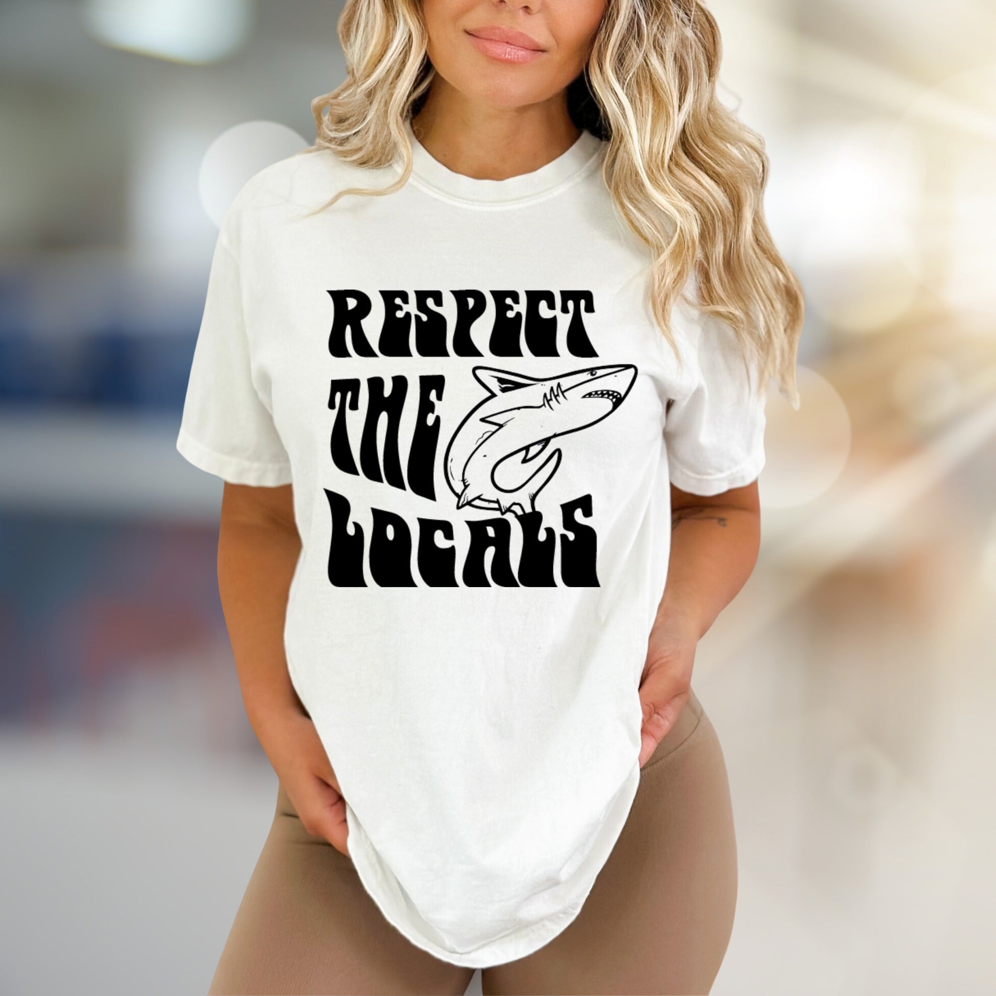 "Respect The Locals" Shark Graphic Tee, A Coastal-Cool Pick for Ocean Lovers