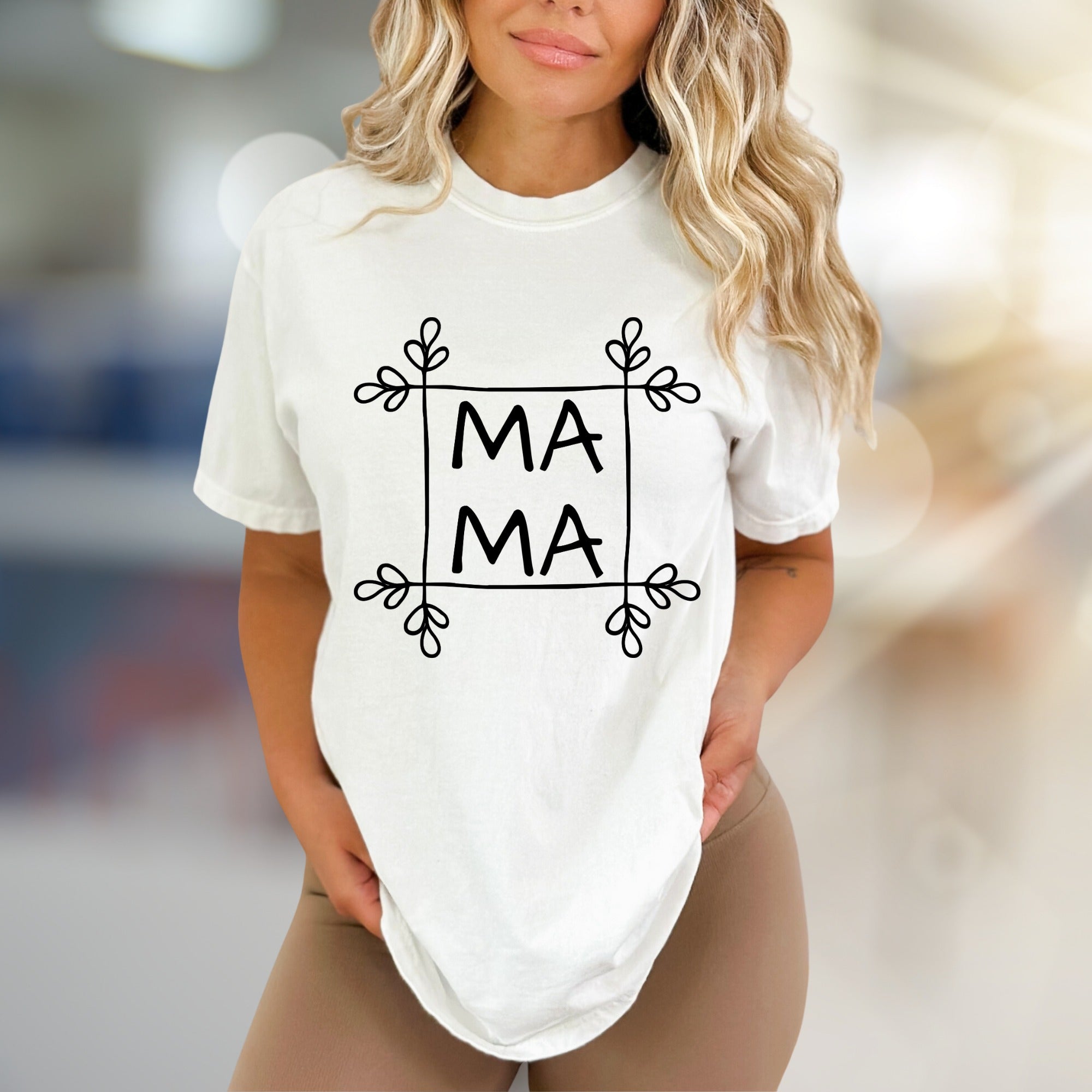 "MAMA MAMA" Floral Frame Graphic Tee, a Heartfelt Gift for Moms