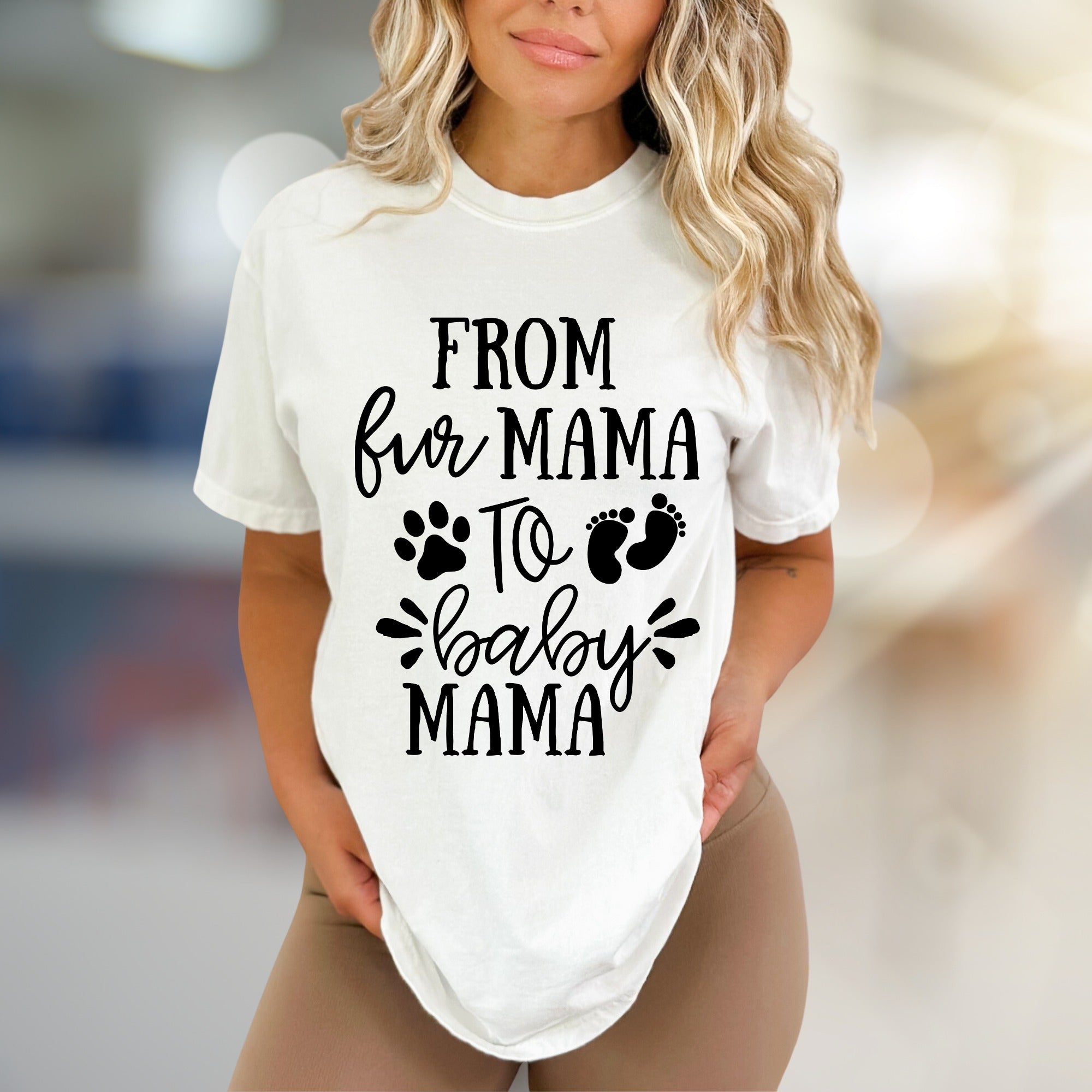 "From Fur Mama To Baby Mama" Pregnancy Reveal Graphic Tee, a Heartfelt Gift for New Moms