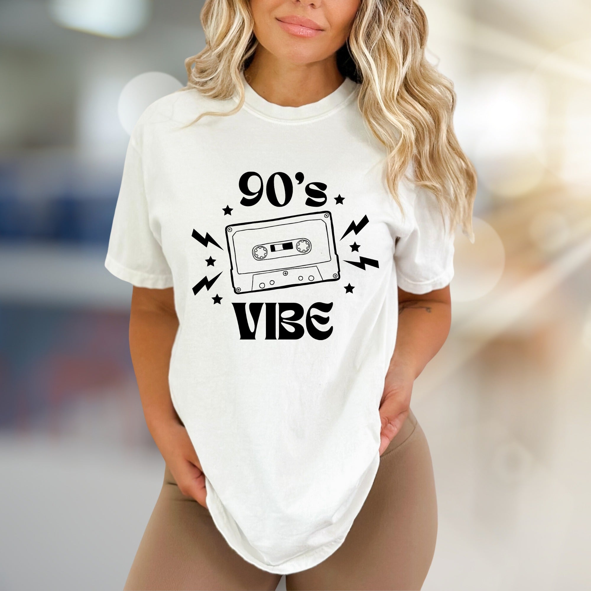 "90's VIBE" Retro Cassette Graphic Tee, a Nostalgic Pick for Music Lovers