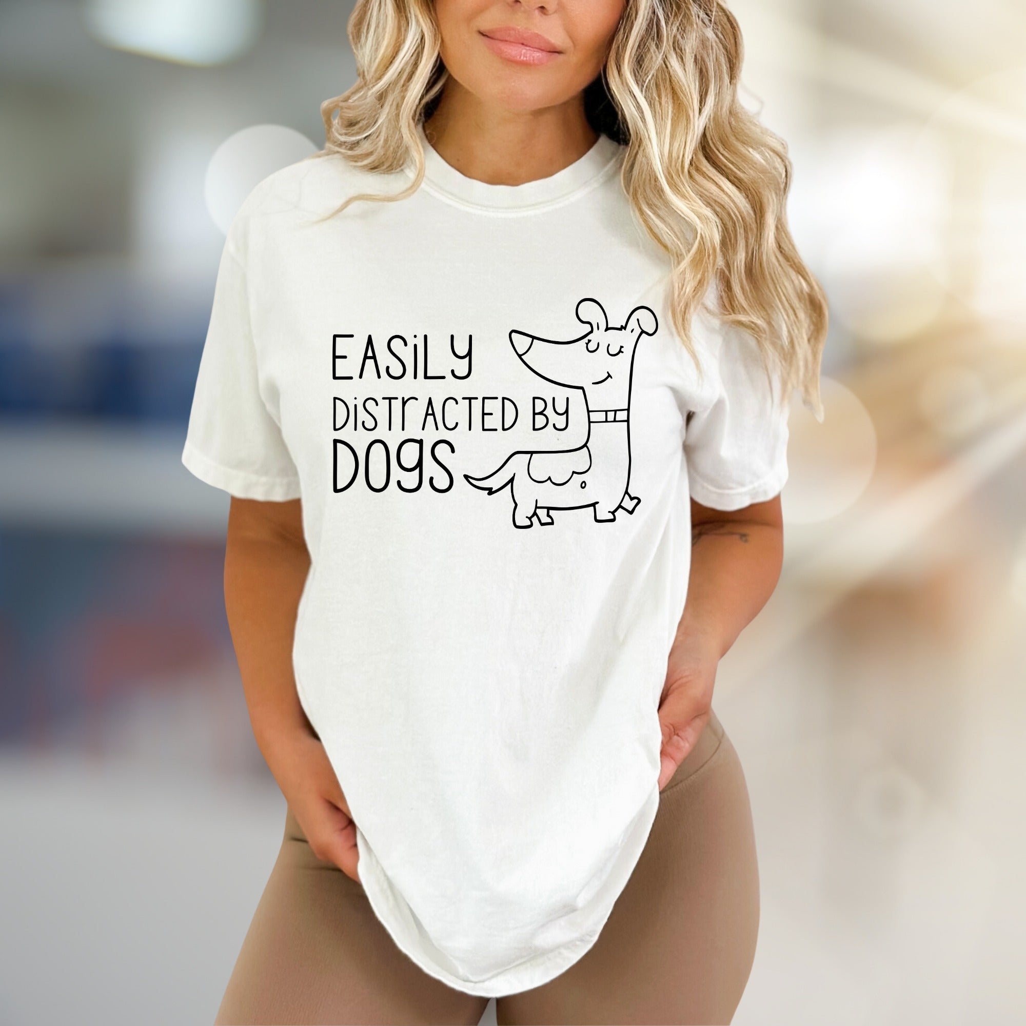 "Easily Distracted By Dogs" Doodled Canine Graphic Tee, a Quirky Pet Lover's Pick for Everyday Style