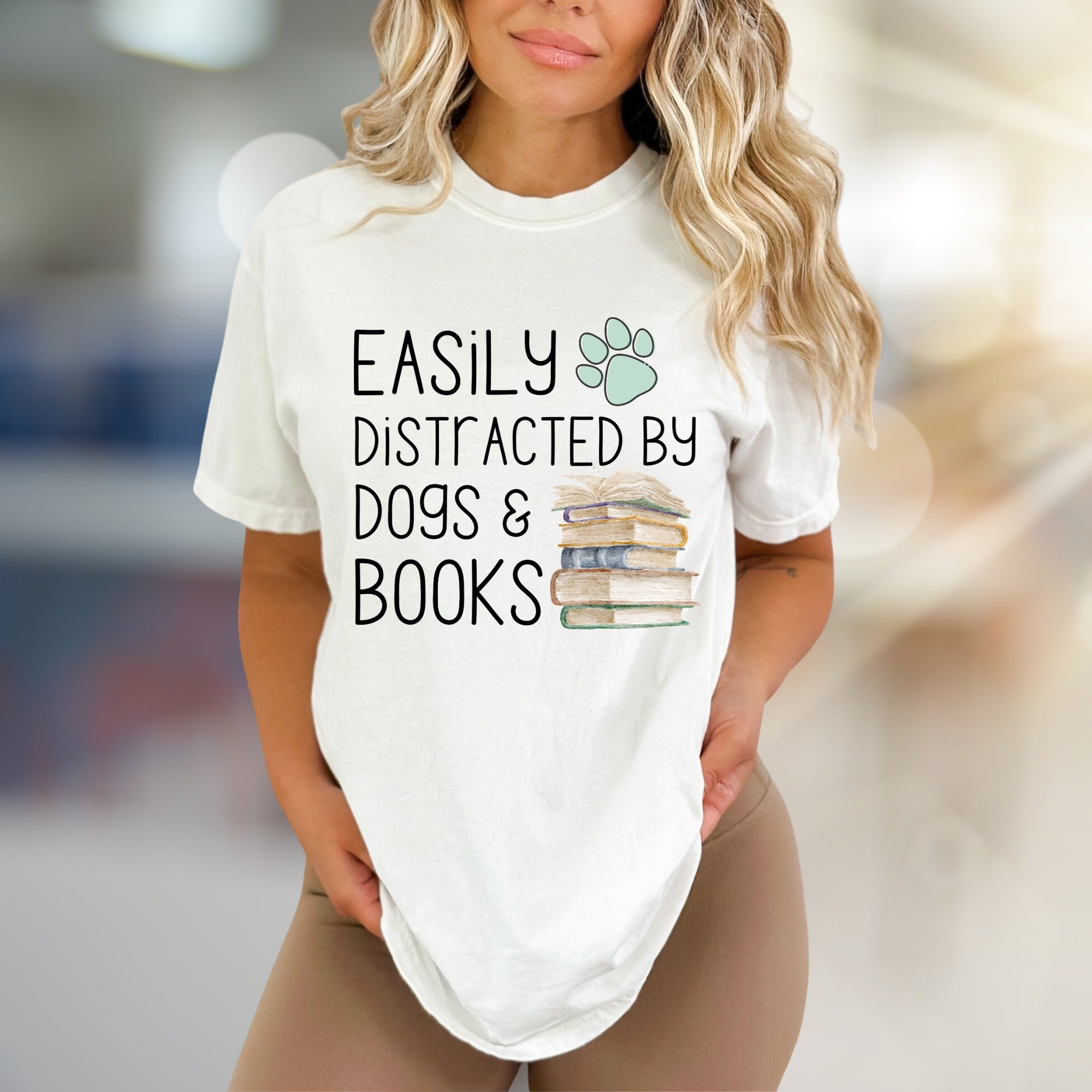 "Easily Distracted by Dogs & Books" Cozy Graphic Tee, a Pet Lover's Pick for Readers