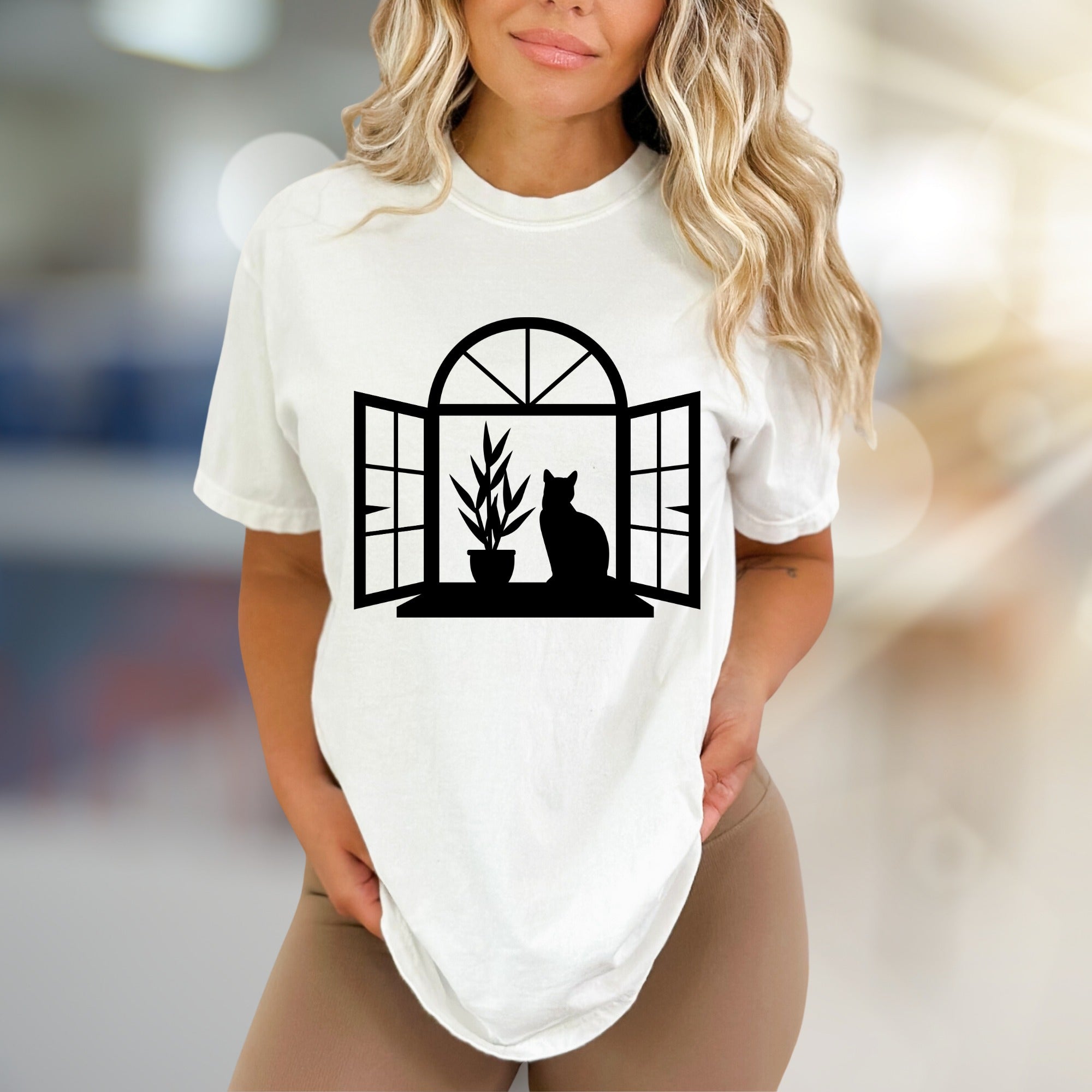 Window Cat & Plant Graphic Tee, a Serene Lifestyle Pick for Cat Lovers