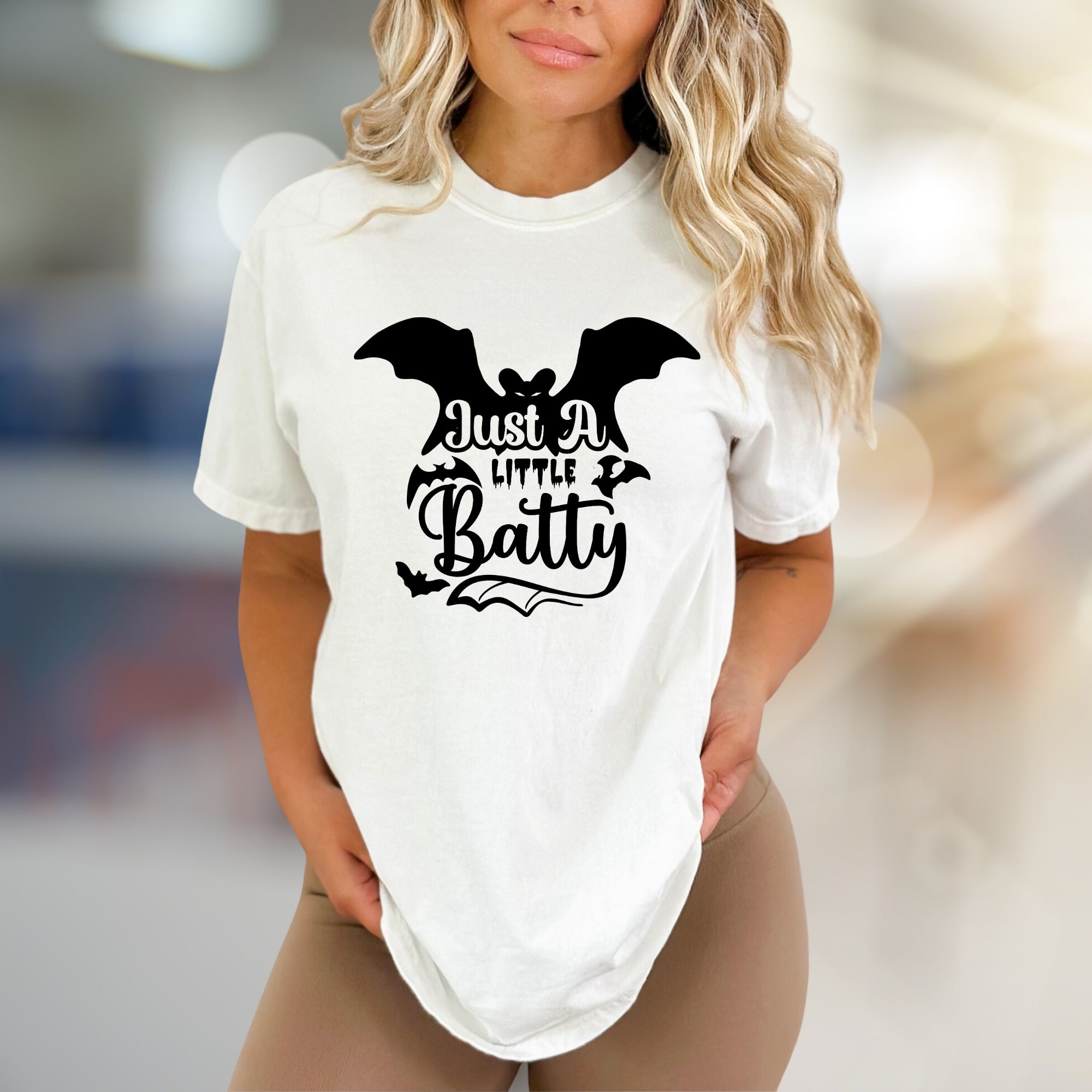 "Just A Little Batty" Halloween Bat Graphic Tee, a Spooky Pick for Festive Fans