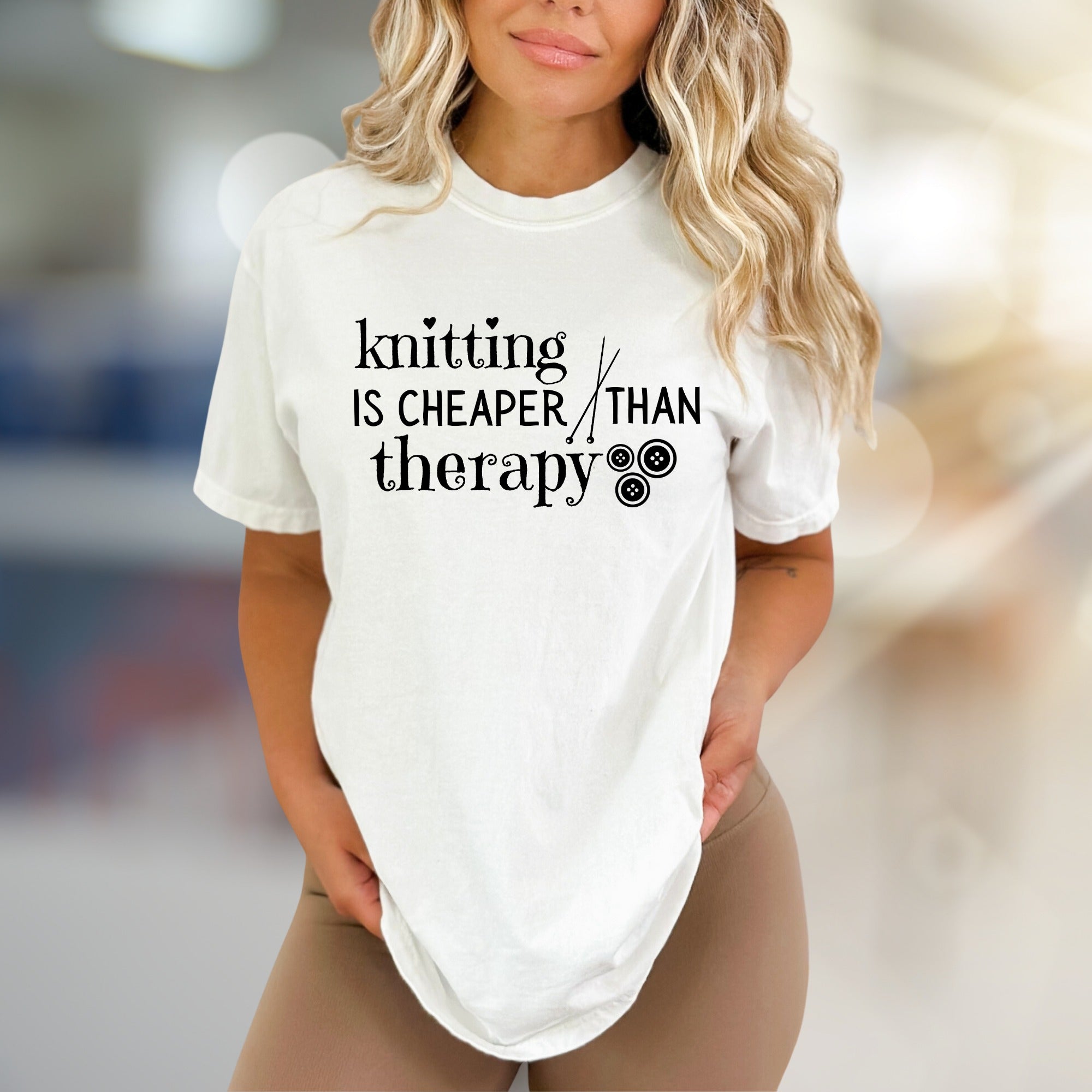 "Knitting is Cheaper Than Therapy" Crafty Graphic Tee, A Creative Comfort Pick for Makers