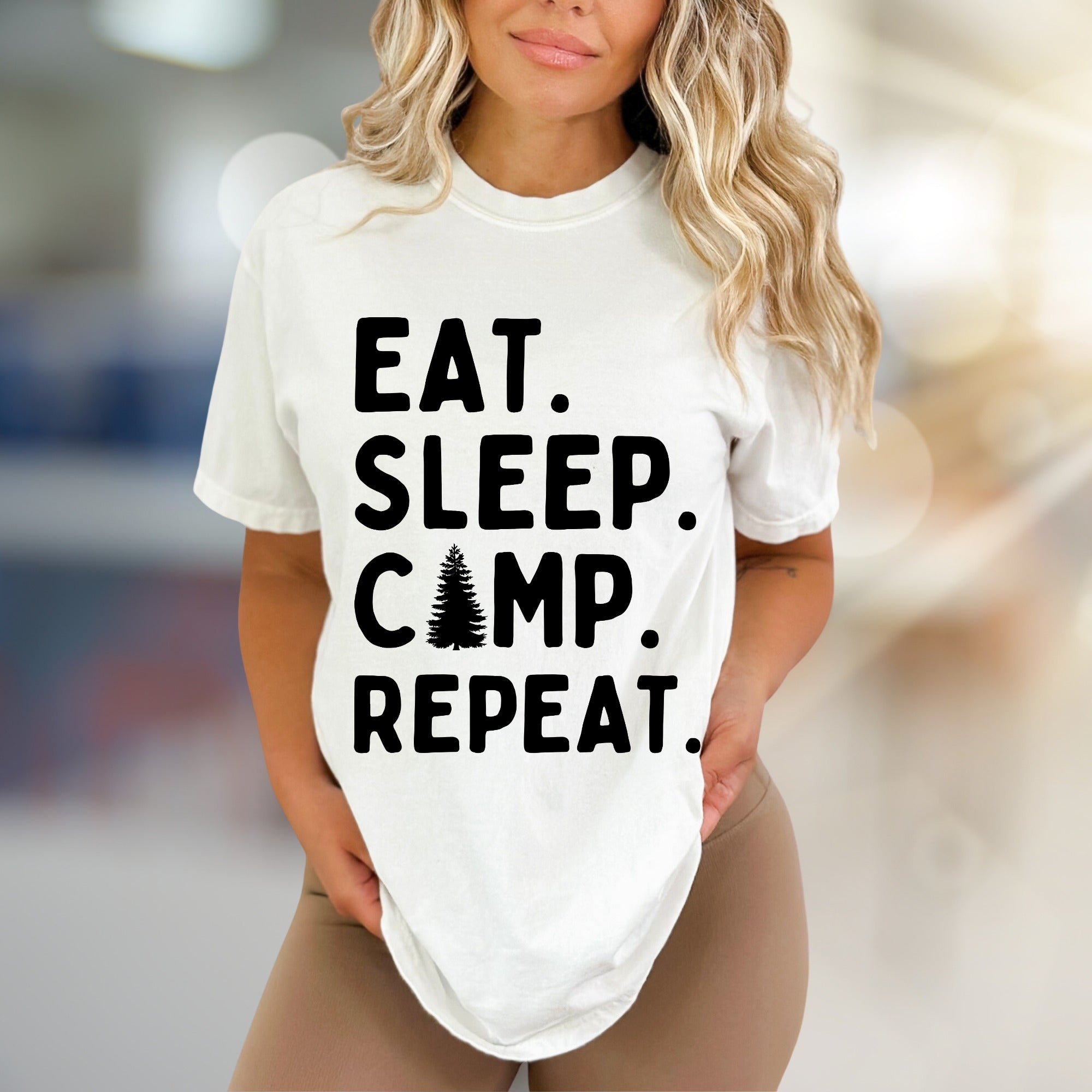 "Eat Sleep Camp Repeat" Outdoors Graphic Tee, a Nature Lover's Pick for Adventurers