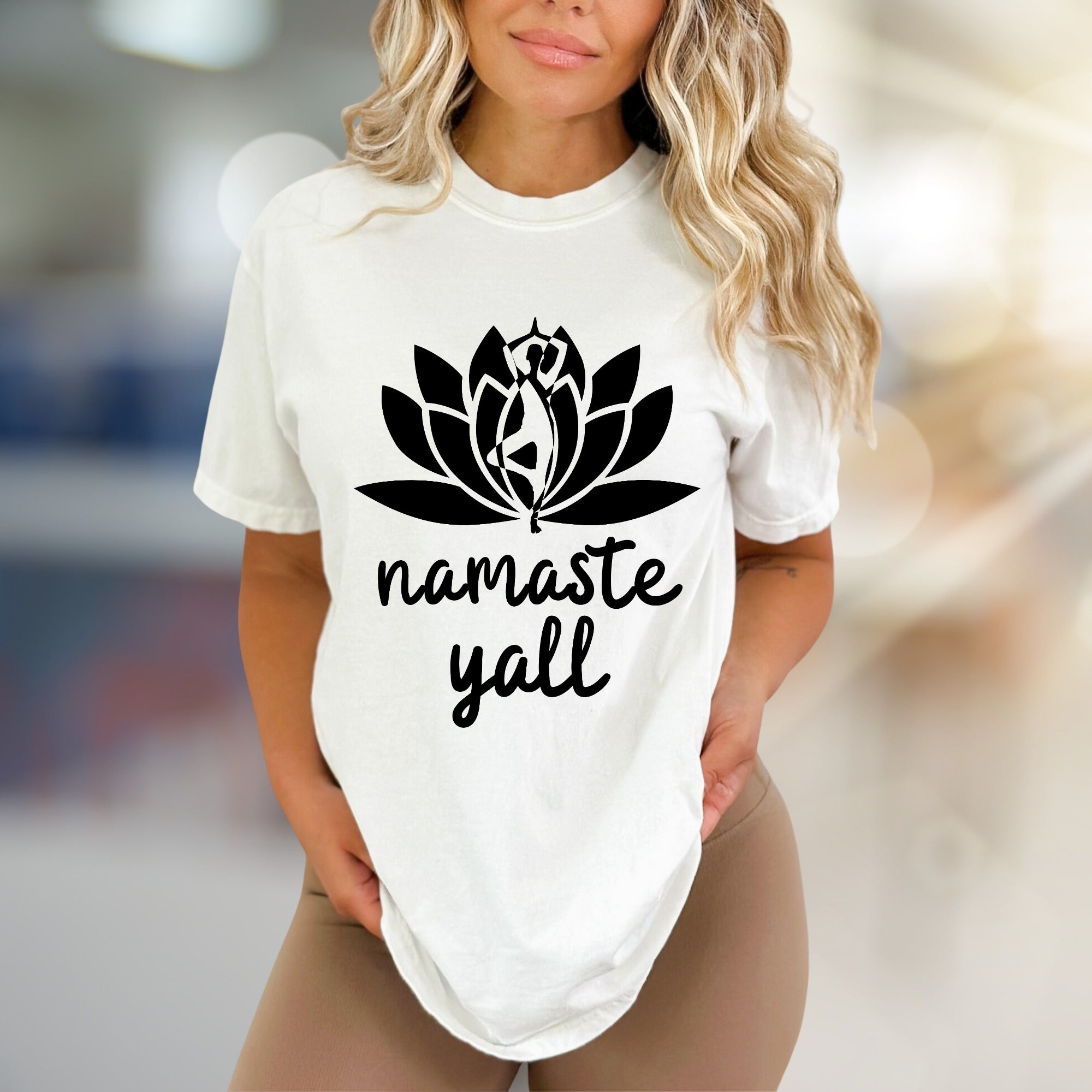"Namaste Y'all" Lotus Yoga Graphic Tee, A Zen Southern Pick for Wellness Enthusiasts