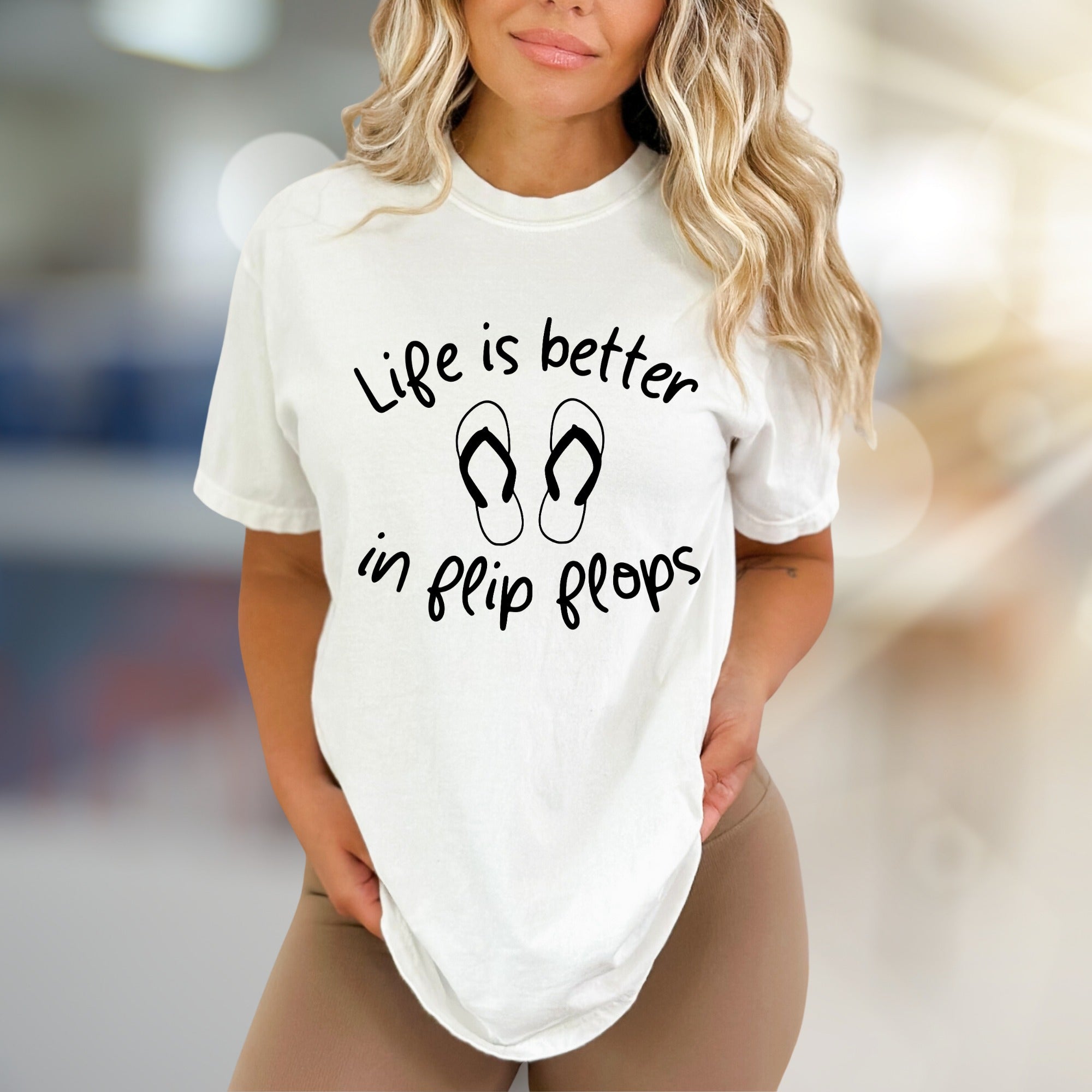"Life is better in flip flops" Summer Graphic Tee, a Sunshine Vibe Pick for Beach Lovers