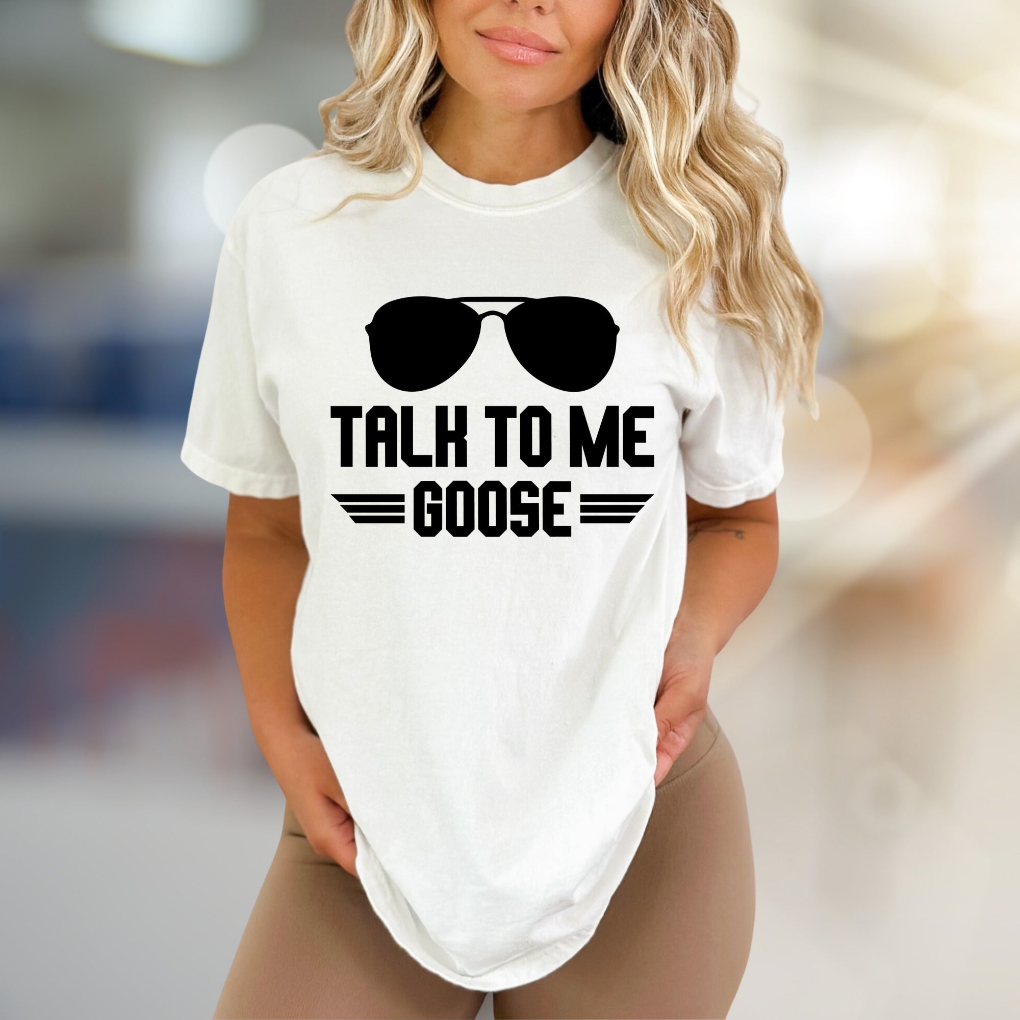 "TALK TO ME GOOSE" Aviator Graphic Tee, a Maverick Fan Pick for Film Lovers