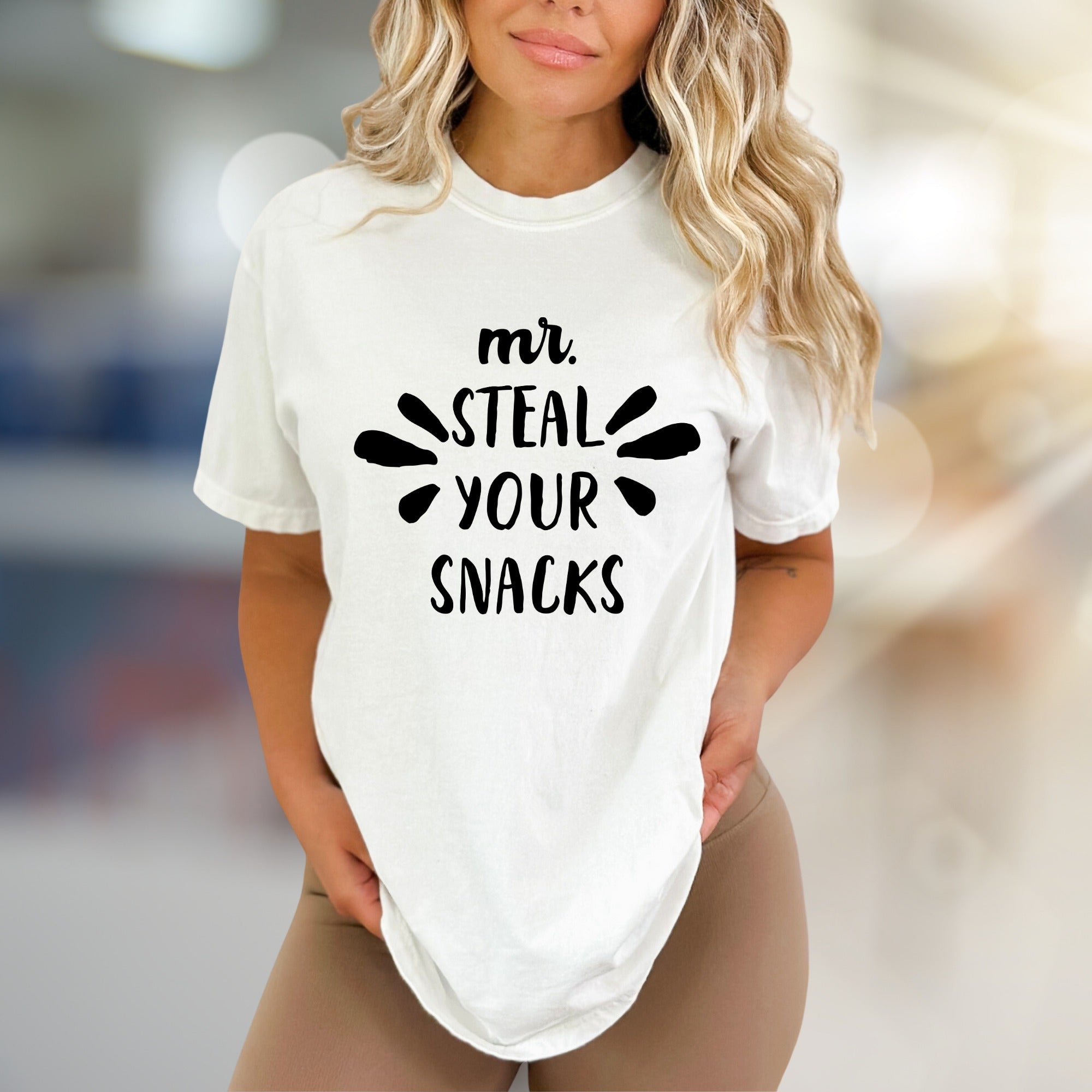 "Mr. Steal Your Snacks" Funny Graphic Tee, a Playful Pick for Snack Lovers
