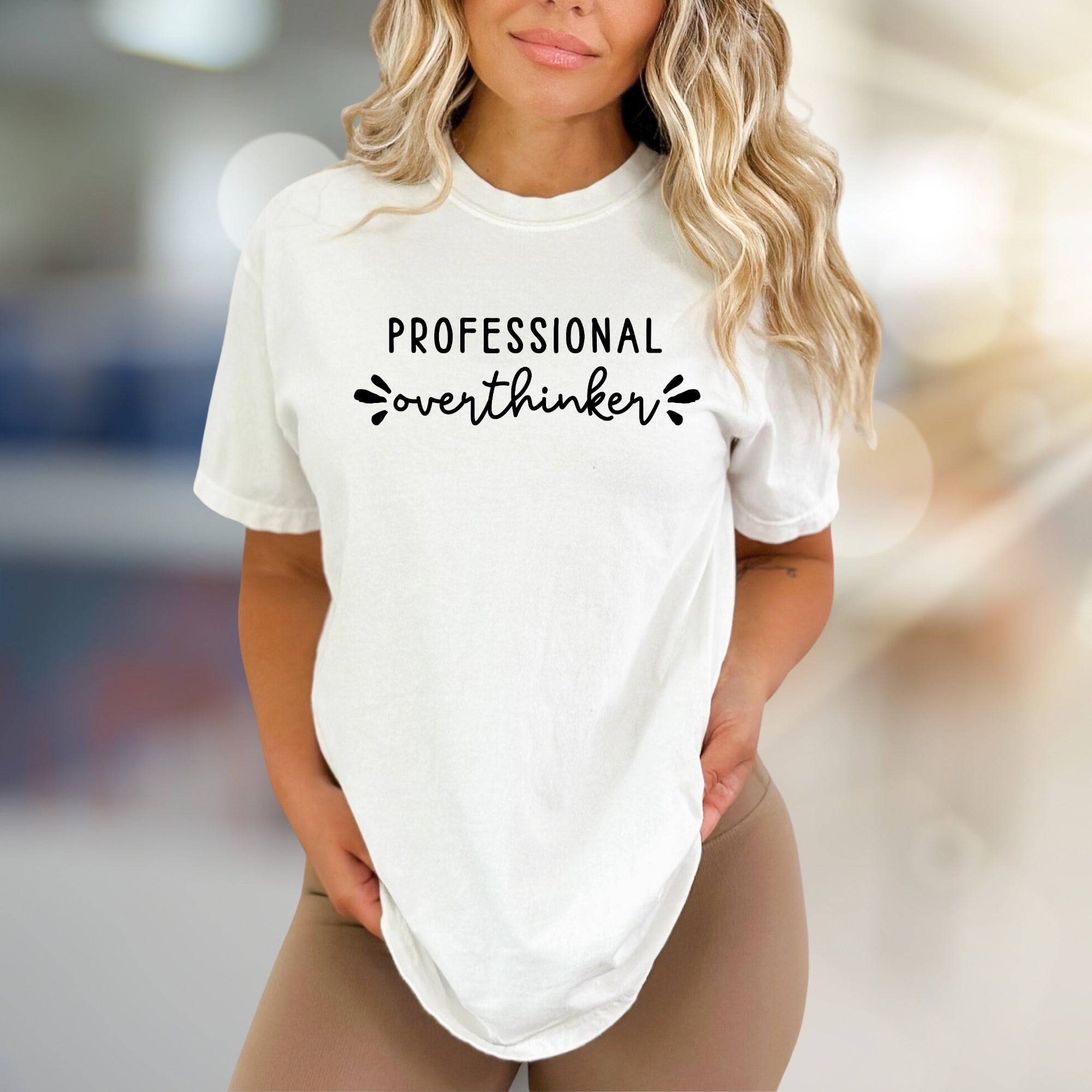 "Professional Overthinker" Witty Slogan Graphic Tee, A Relatable Pick for Deep Thinkers