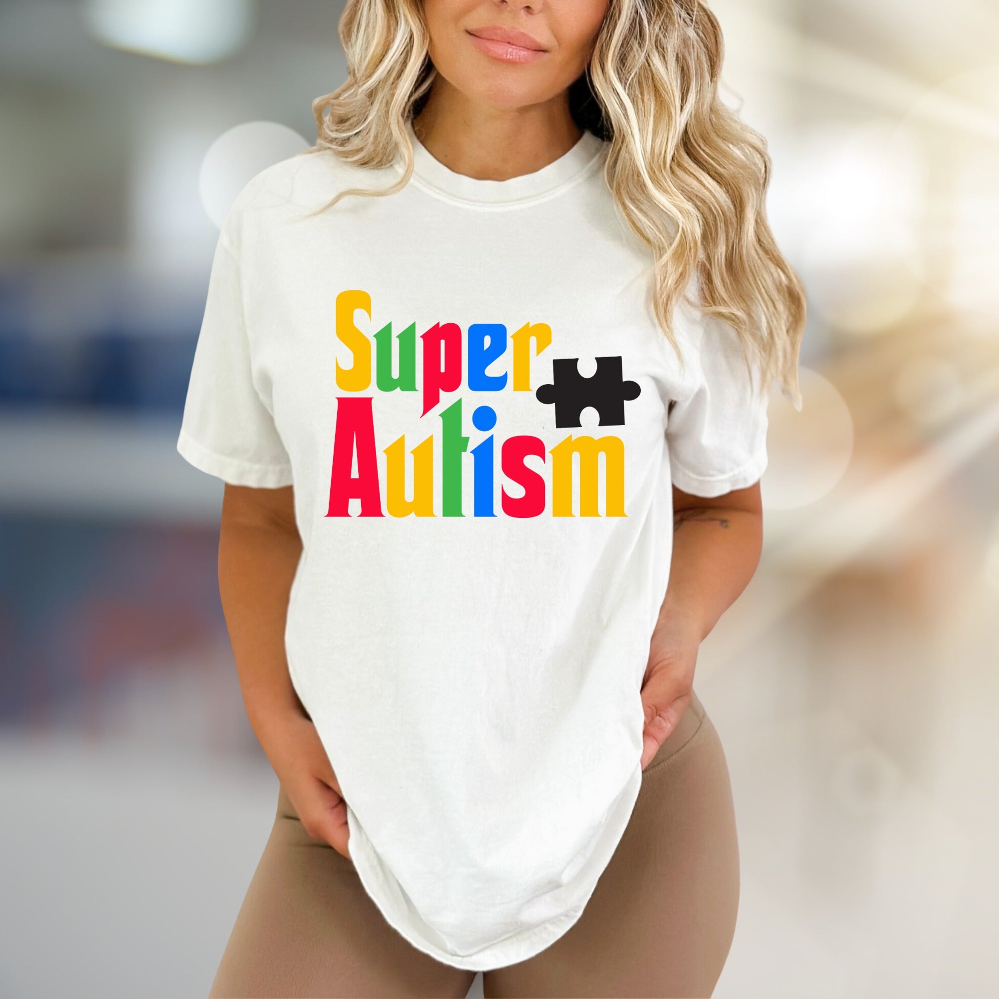 "Super Autism" Colorful Puzzle Tee, a Supportive Graphic Pick for Advocates