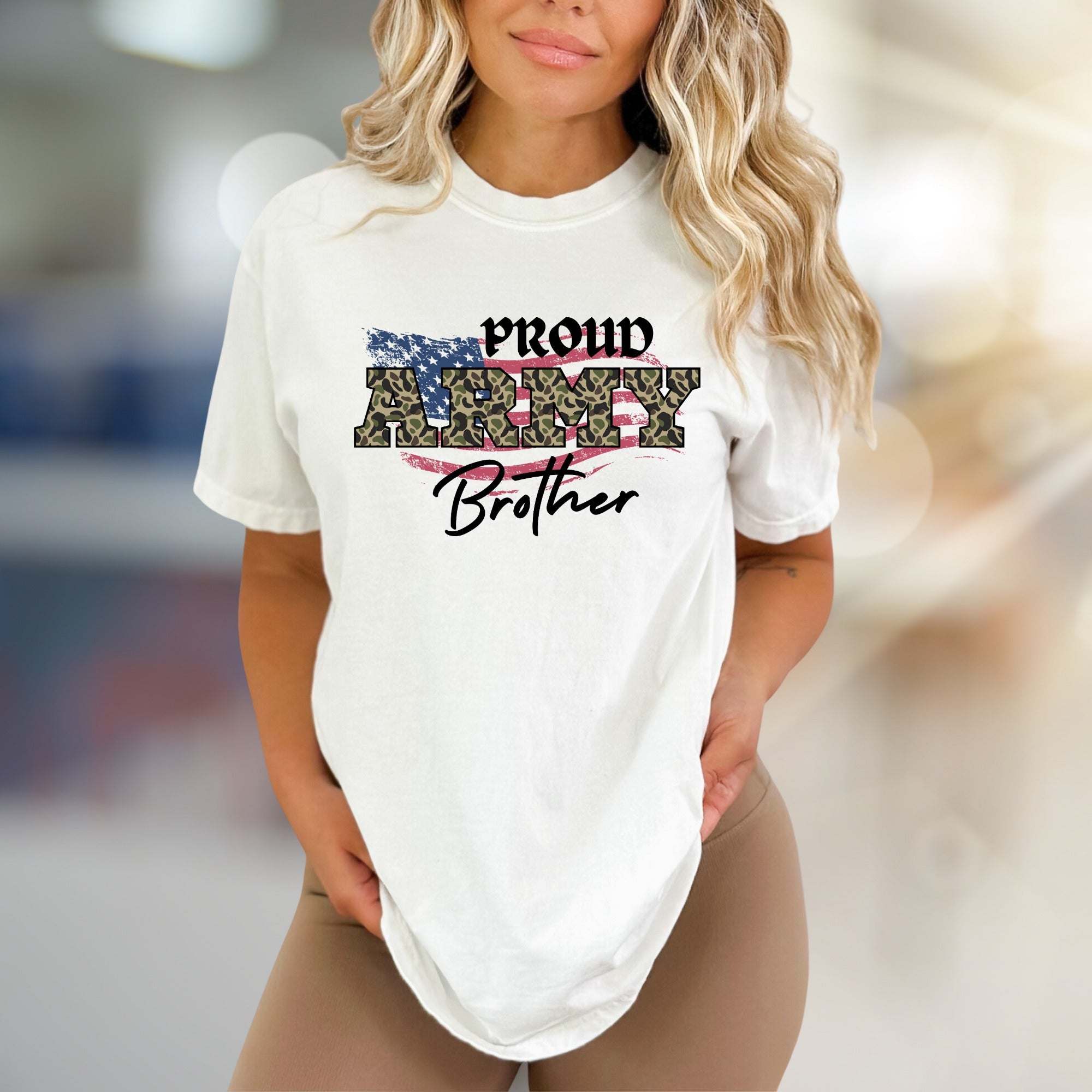 "Proud Army Brother" Camouflage Graphic Tee, a Patriotic Pick for Family