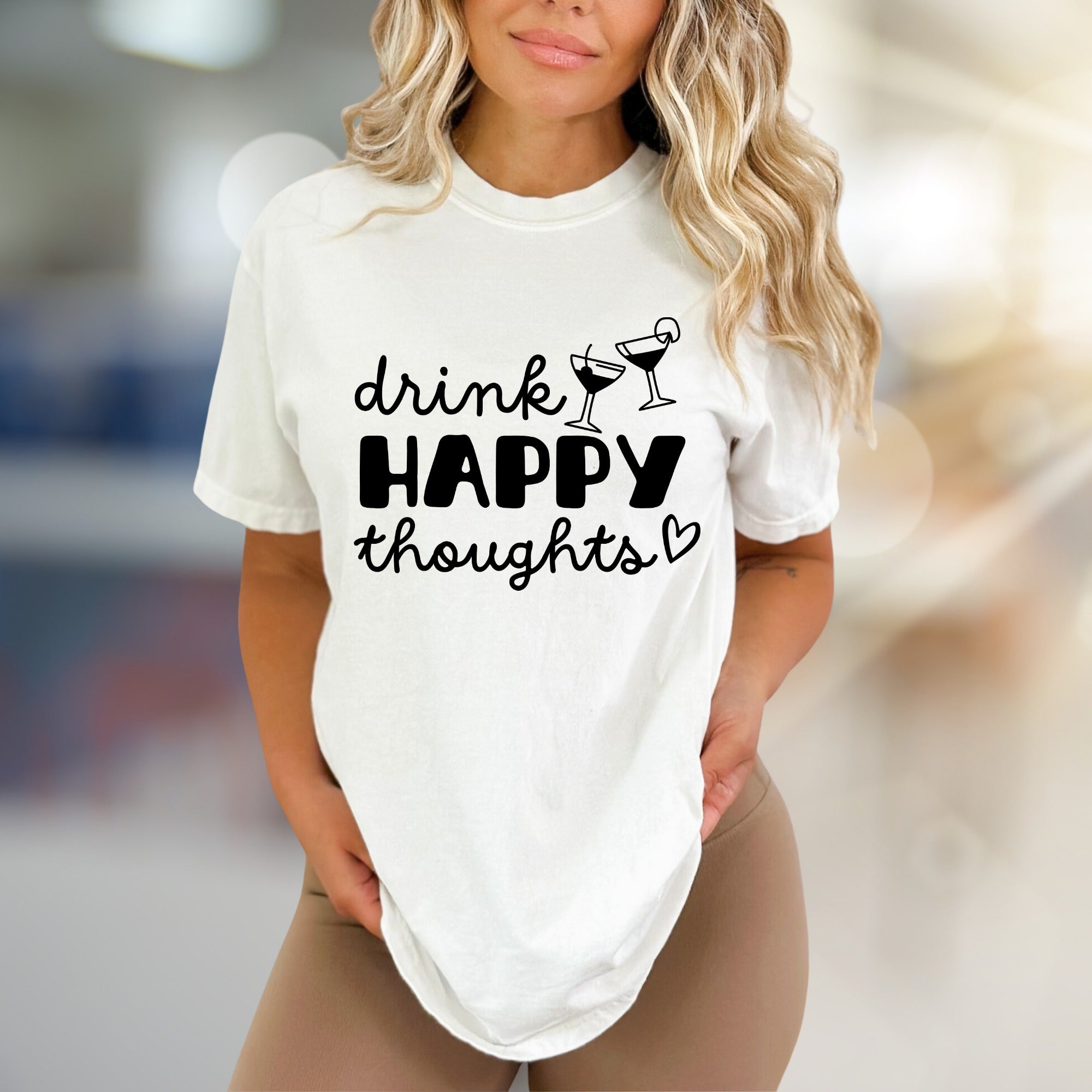 "Drink Happy Thoughts" Cocktail Graphic Tee, a Positive Vibe Pick for Everyone
