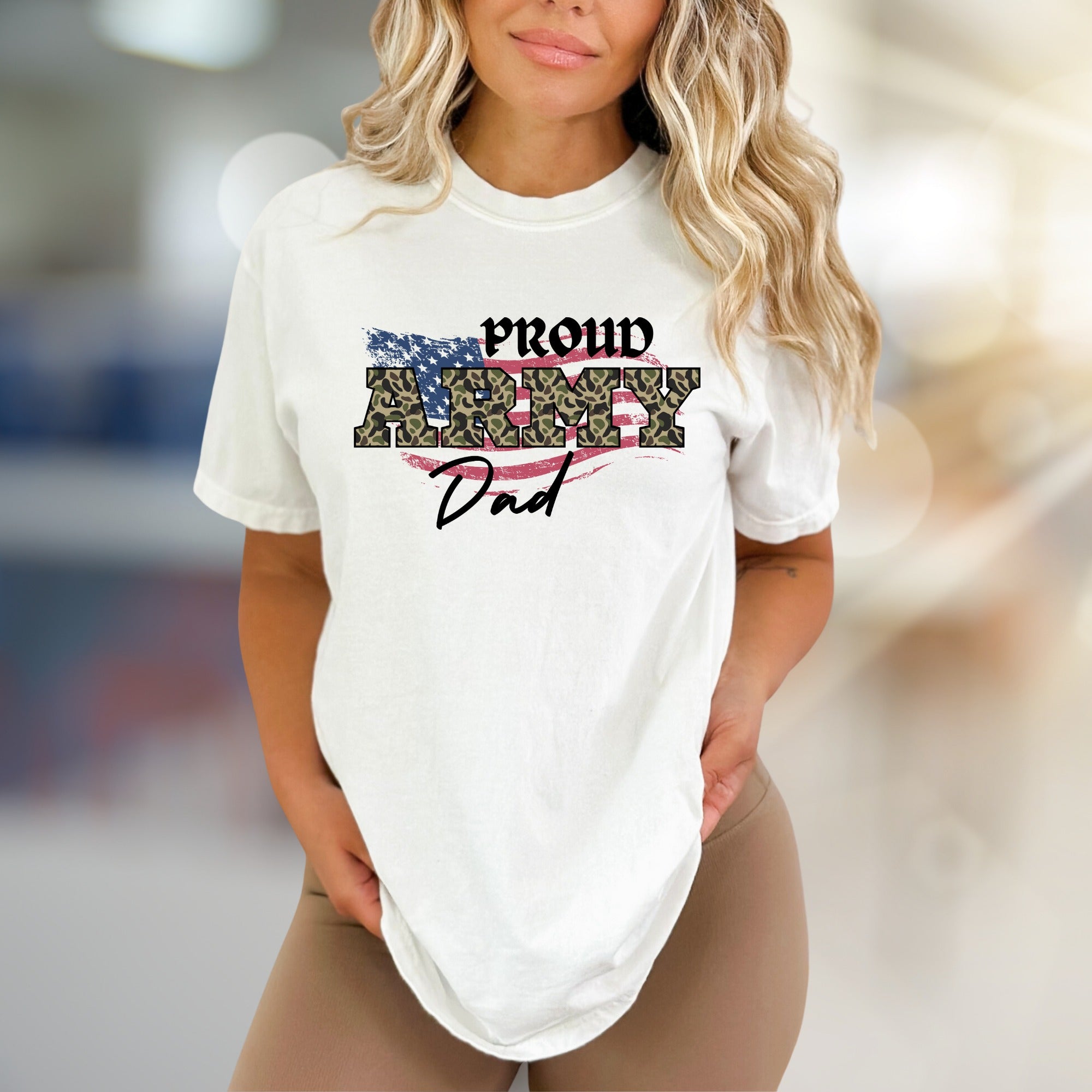 "Proud Army Dad" Military Camo Graphic Tee, a Patriotic Pick for Supporters