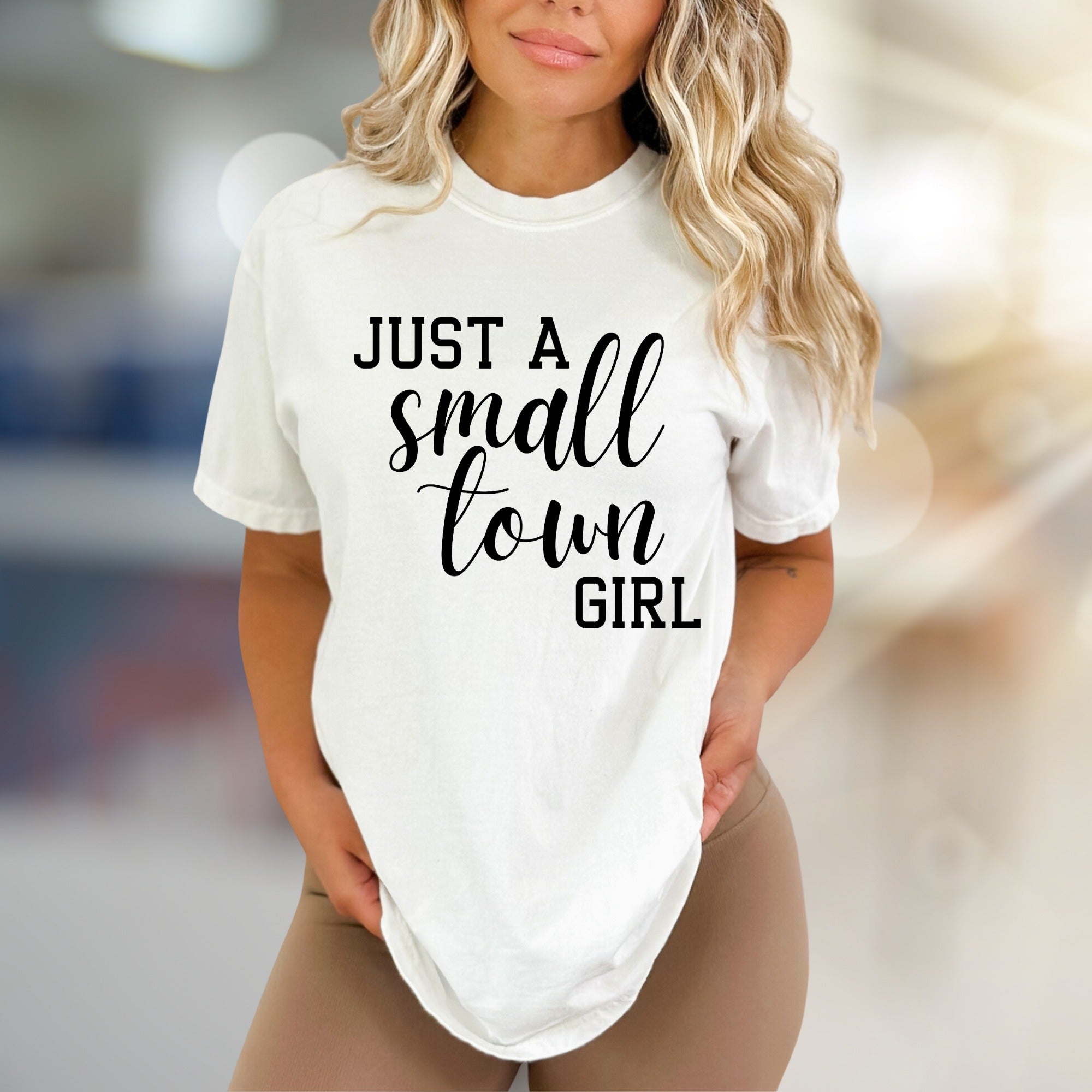 "JUST A SMALL TOWN GIRL" Script Graphic Tee, a Nostalgic Pick for Her