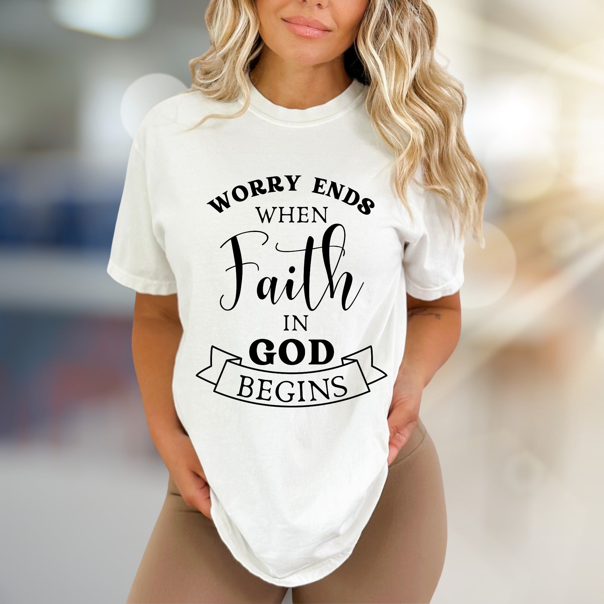 "Worry Ends When Faith in God Begins" Inspirational Graphic Tee, a Spiritual Pick for Believers