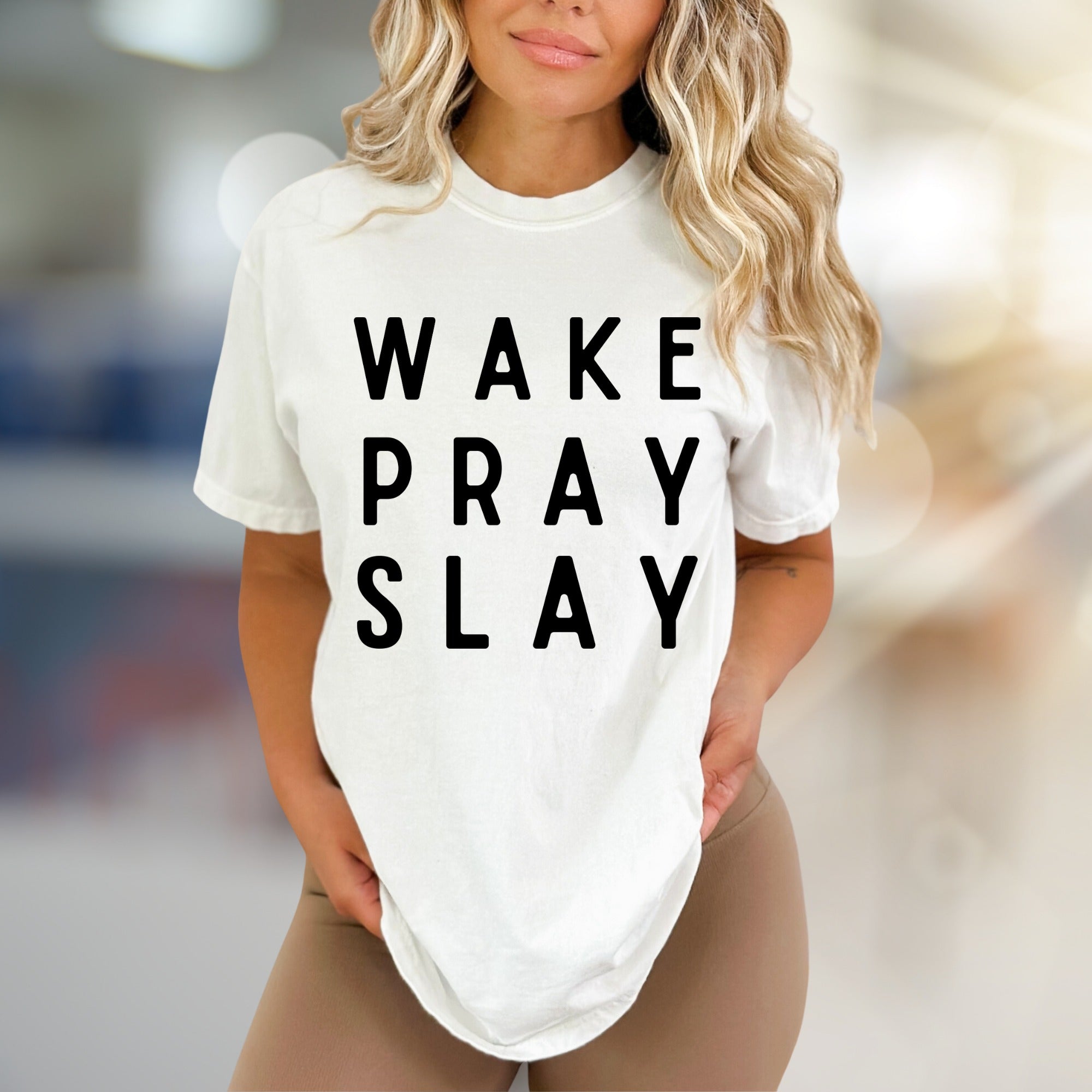 "WAKE PRAY SLAY" Motivational Graphic Tee, an Empowering Pick for Go-Getters
