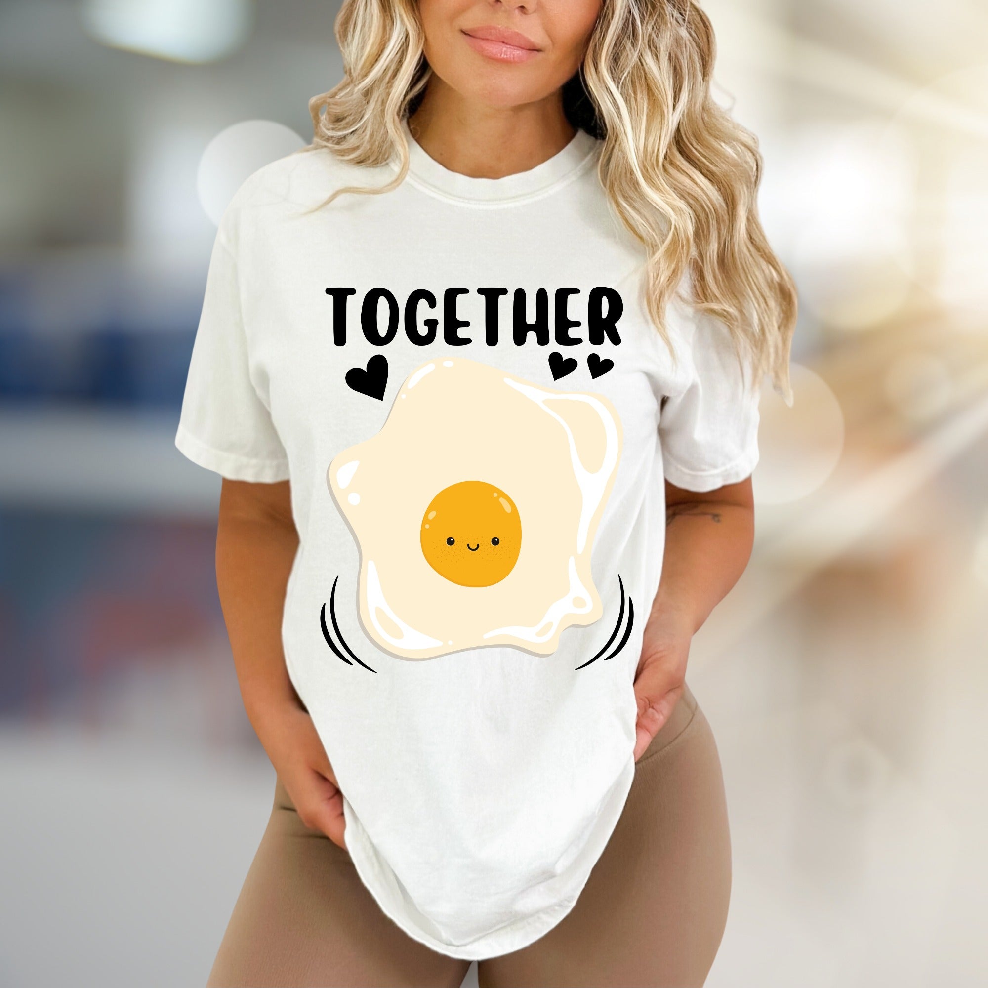 "TOGETHER" Cute Fried Egg Graphic Tee, A Playful Matching Pick for Couples
